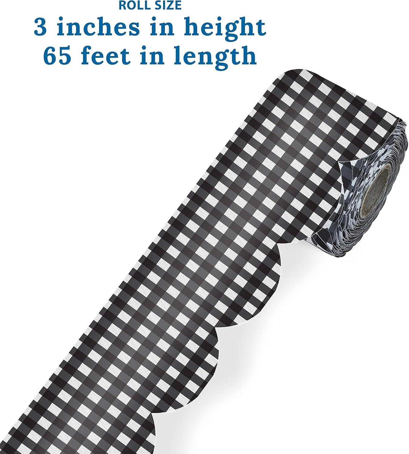 Carson Dellosa 65' Black Gingham Rolled Scalloped Bulletin Board Borders (1 roll)