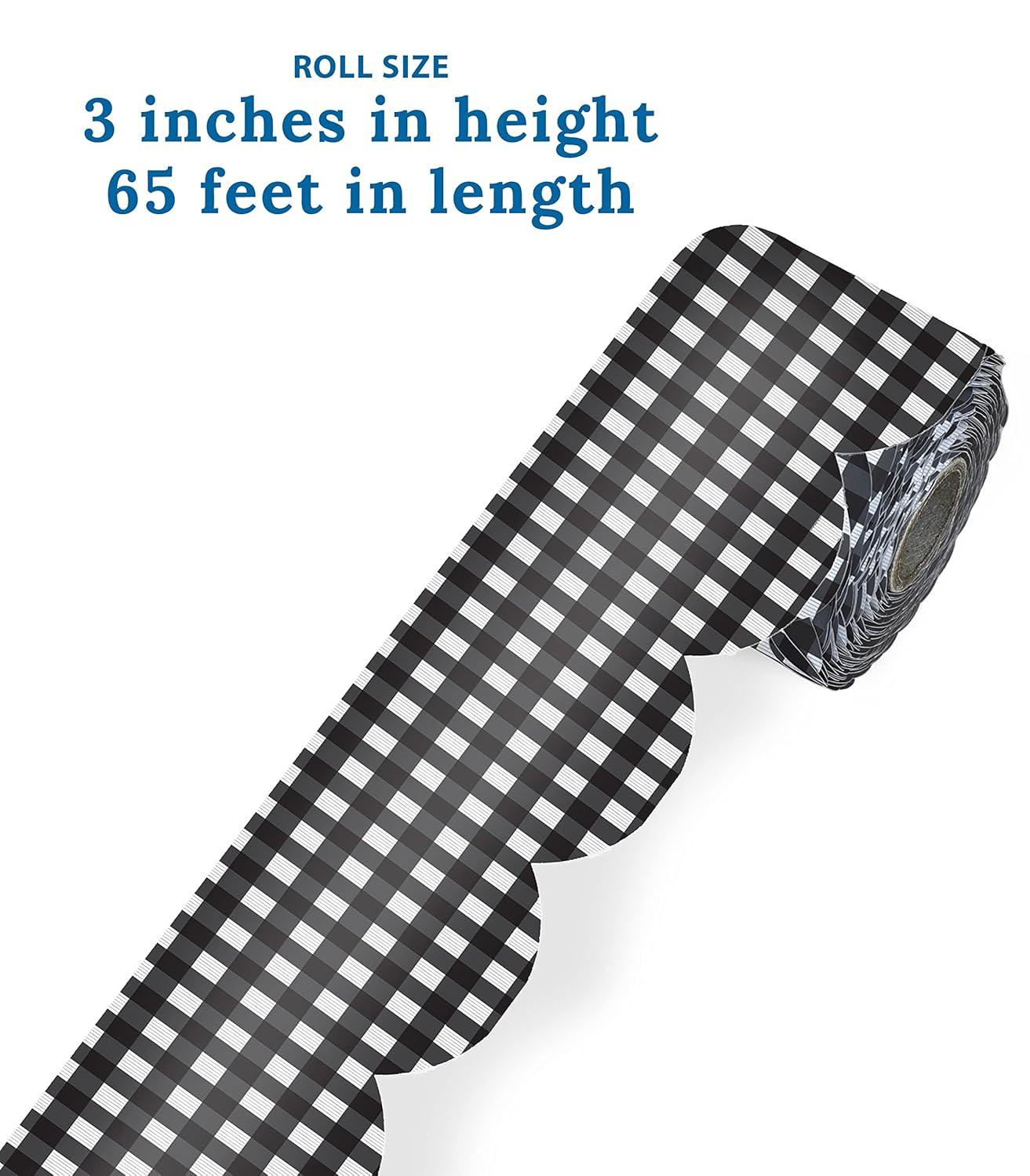 Carson Dellosa 65' Black Gingham Rolled Scalloped Bulletin Board Borders (1 roll)