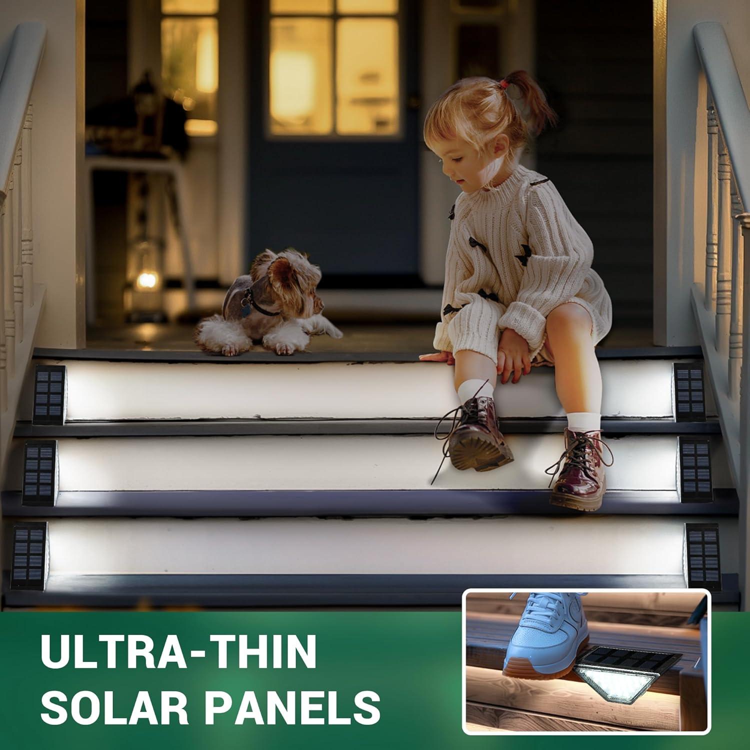 Solar Step Lights for Outside,24 LEDs Solar Stair Lights Waterproof IP65,Solar Deck Lights Outdoor for Yard, Porch, Front Door, Stair, Step, Patio, Deck(6 Pack, Warm White)