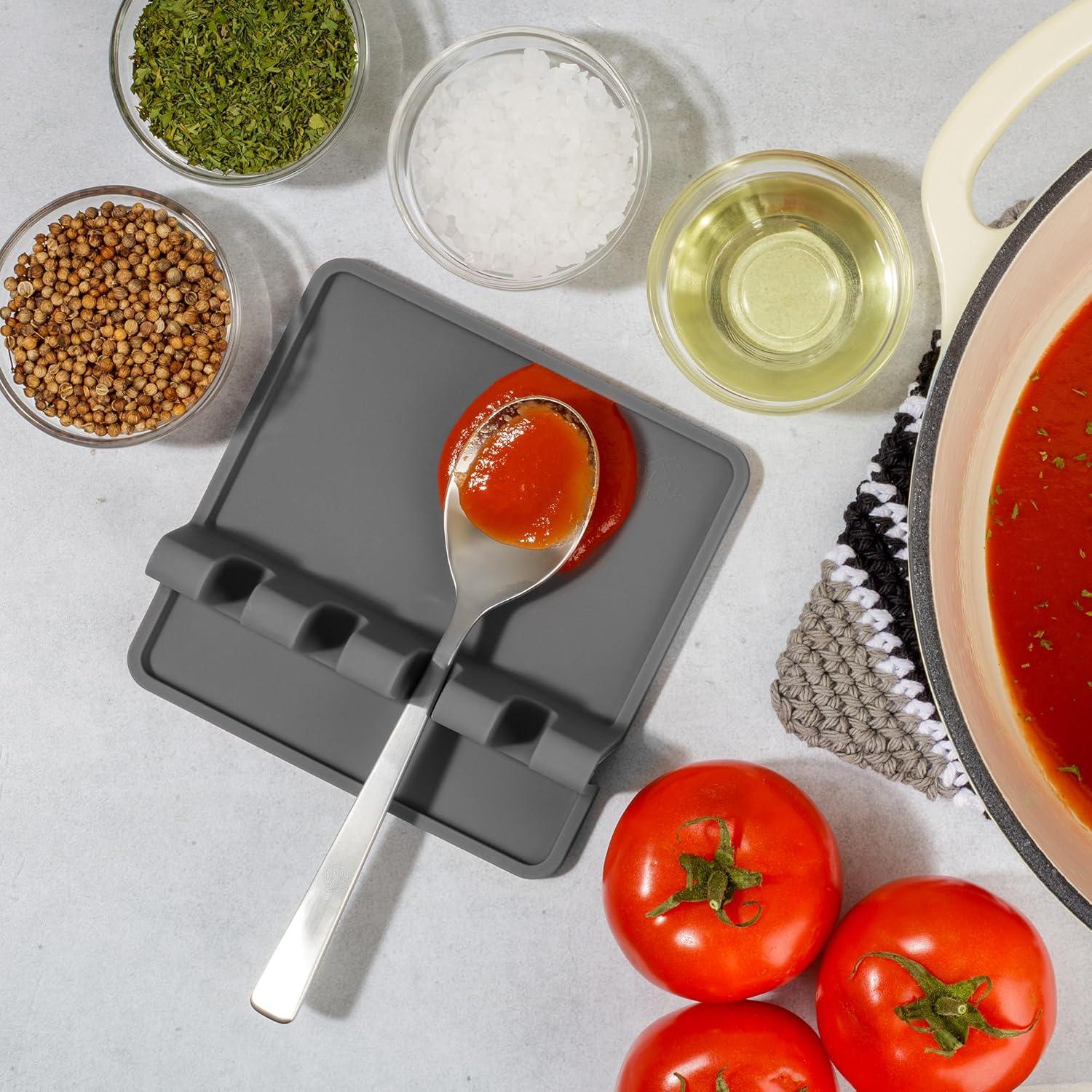 Zulay Silicone Utensil Rest with Drip Pad for Multiple Utensils BPA-Free Stove Top - Gray