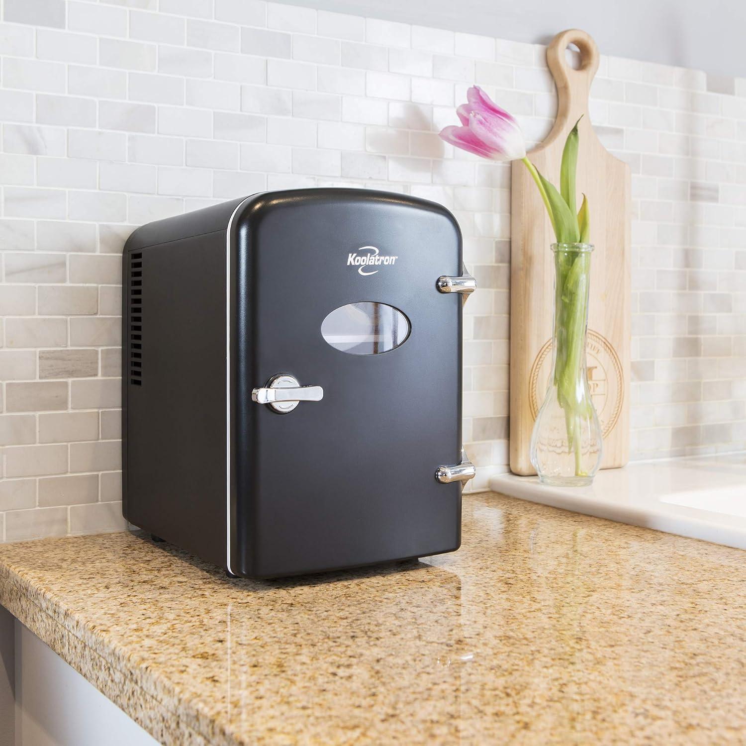 Koolatron 4L Retro Portable Mini Fridge 12V DC 110V 6 Can Cooler Black