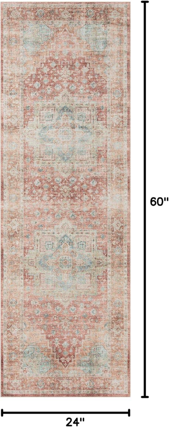 Loloi II Heidi Collection HEI-01 Terracotta / Aqua, Oriental Area Rug 18" x 18" Sample Swatch