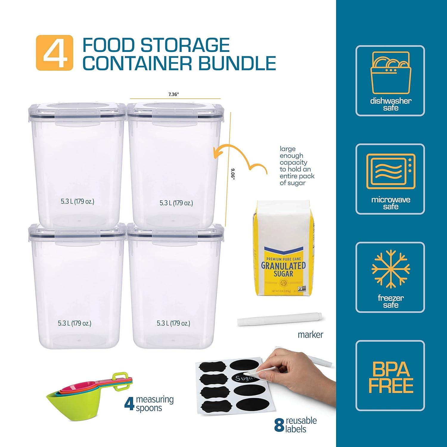 Flour Sugar Storage Containers (5.3L/4pk) Great Rice Canisters Sets For The Kitchen pantry, Large Food Storage Containers With Lids Airtight