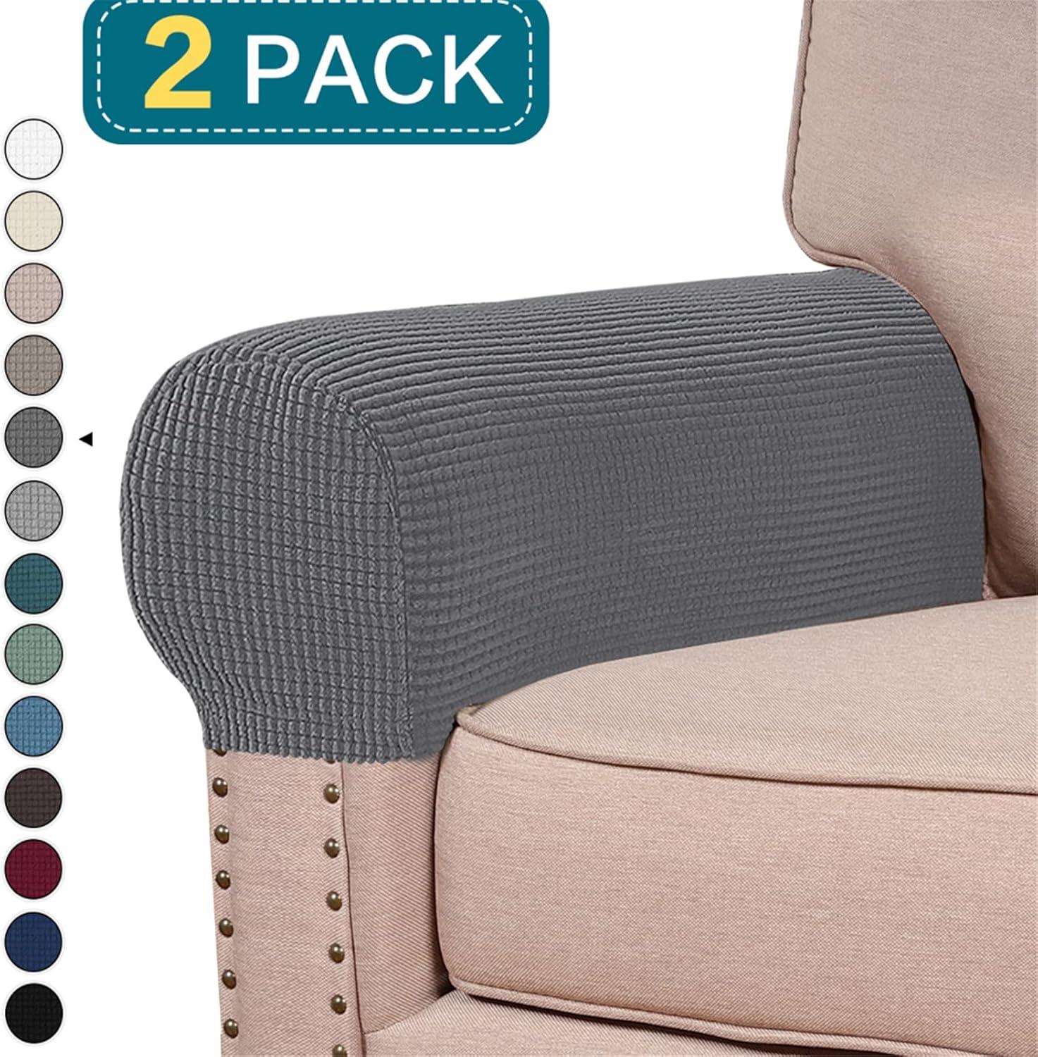 PandaTop Stretch Armrest Covers for Chairs and Sofas Couch Arm Covers for Sofa, Soft Armrest Covers Anti-Slip Furniture Protector Armchair Slipcovers Washable for Recliner Set of 2, Gray
