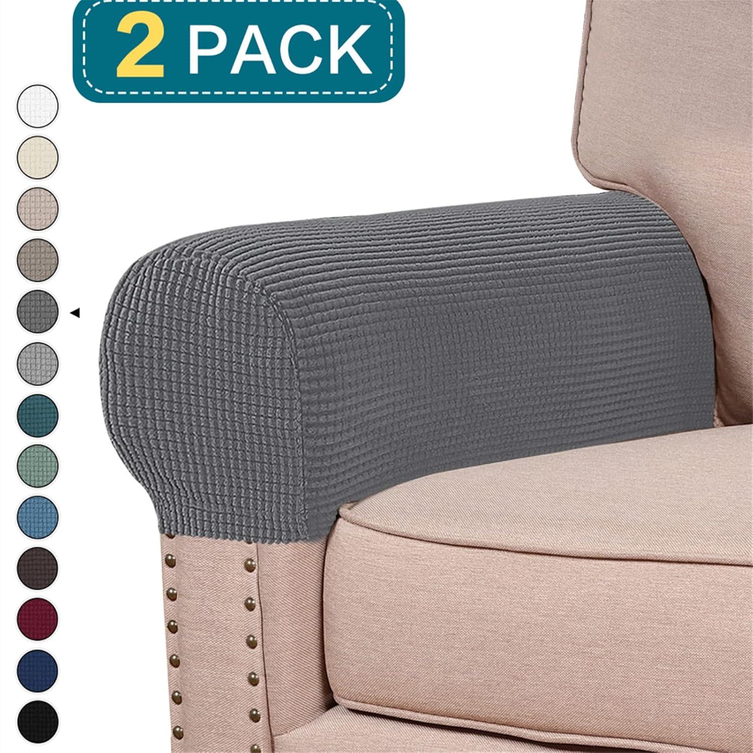 PandaTop Stretch Armrest Covers for Chairs and Sofas Couch Arm Covers for Sofa, Soft Armrest Covers Anti-Slip Furniture Protector Armchair Slipcovers Washable for Recliner Set of 2, Gray