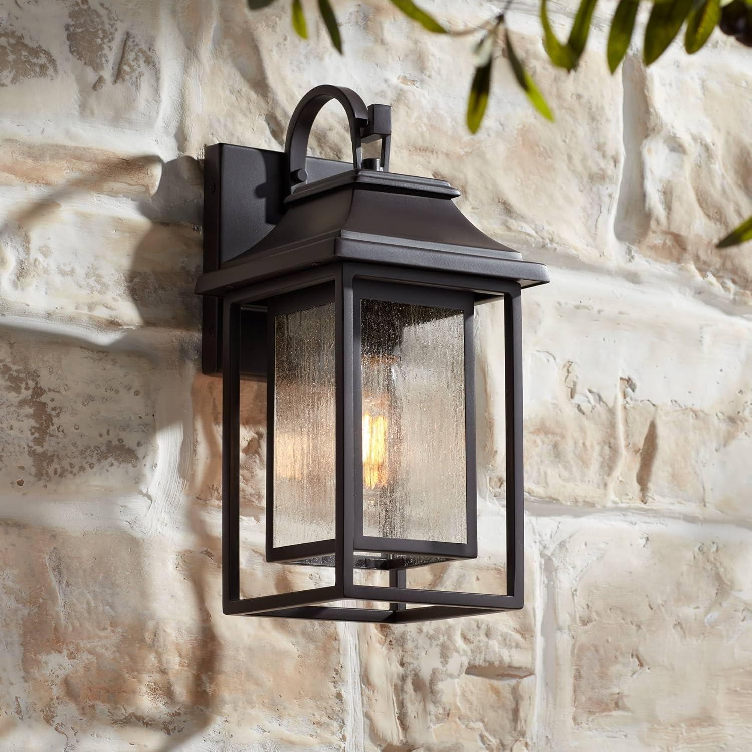 Bronze 15" Outdoor Lantern with Seeded Glass