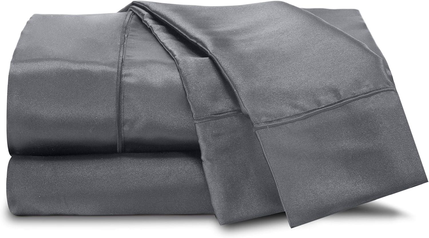 Martex Satin Silk Twin Sheet Set - Soft & Breathable, For Hair & Skin (3pc), Silver