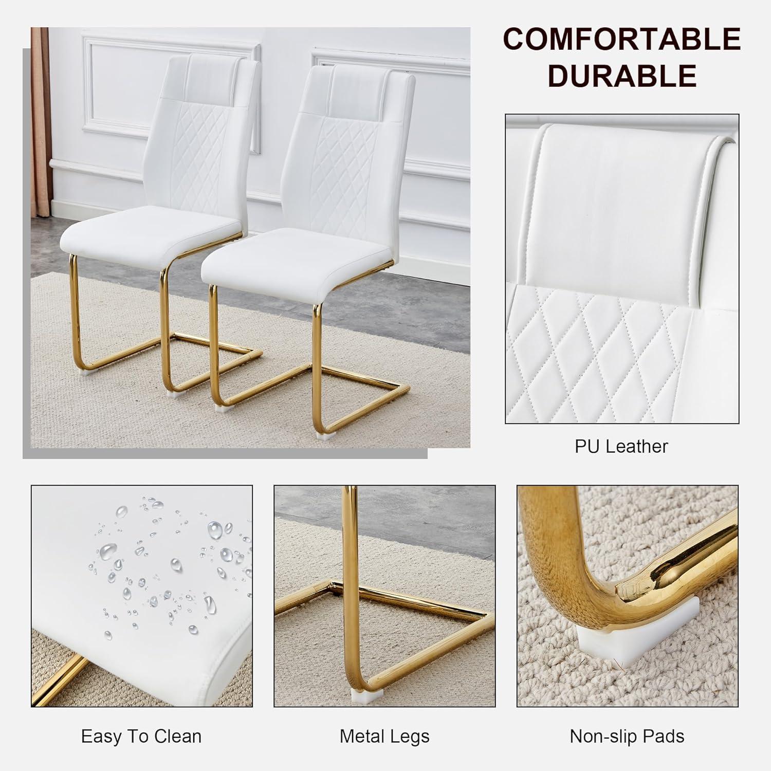 Ecarpat Dining Chairs Set of 4 with Golden Leg, Artificial Leather, for Kitchens Living Rooms and Offices