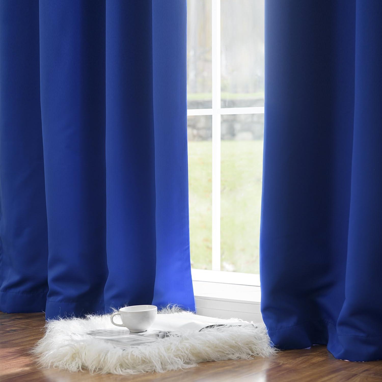 Royal Blue Polyester Blackout Back Tab Curtains, 52" W x 84" L, Set of 2