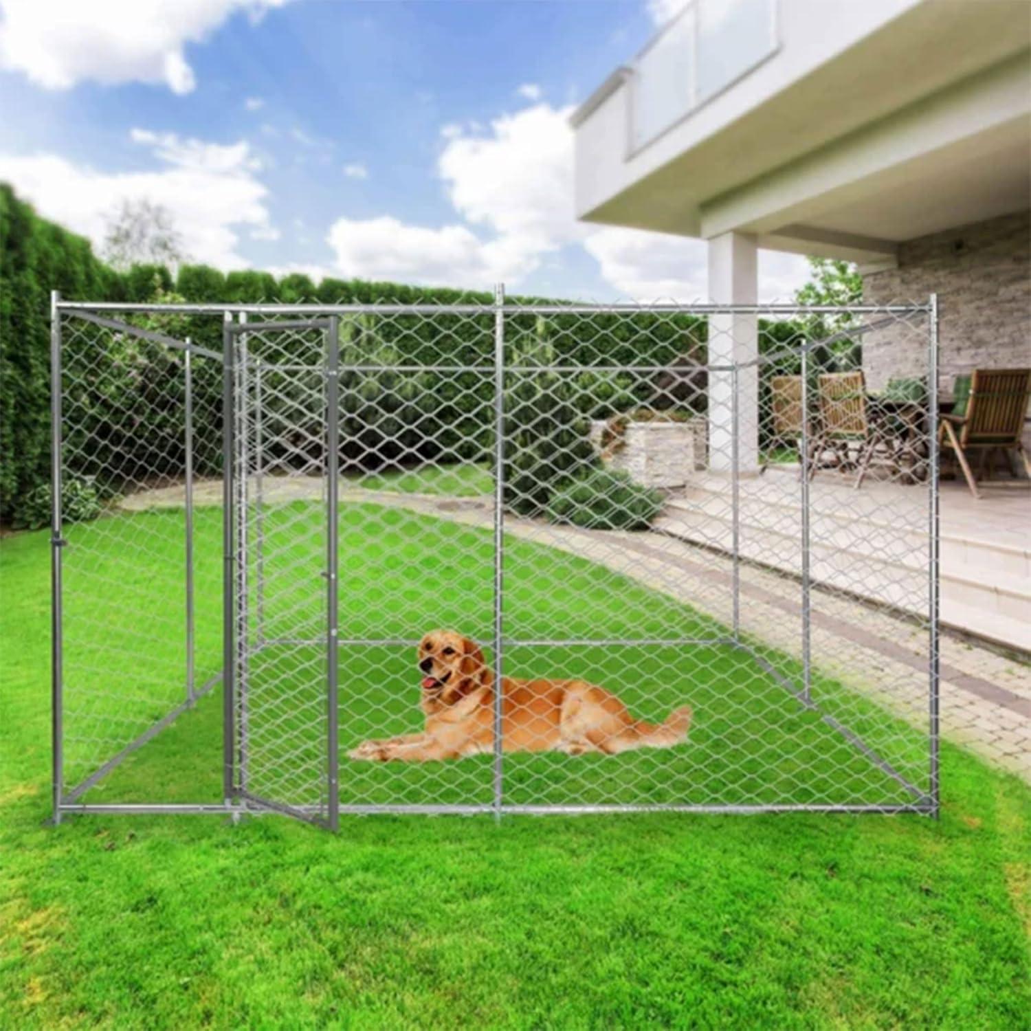 Lucky Dog 2-in-1 Size Galvanized Chain Link Kennel - Silver - CL 61528EZ