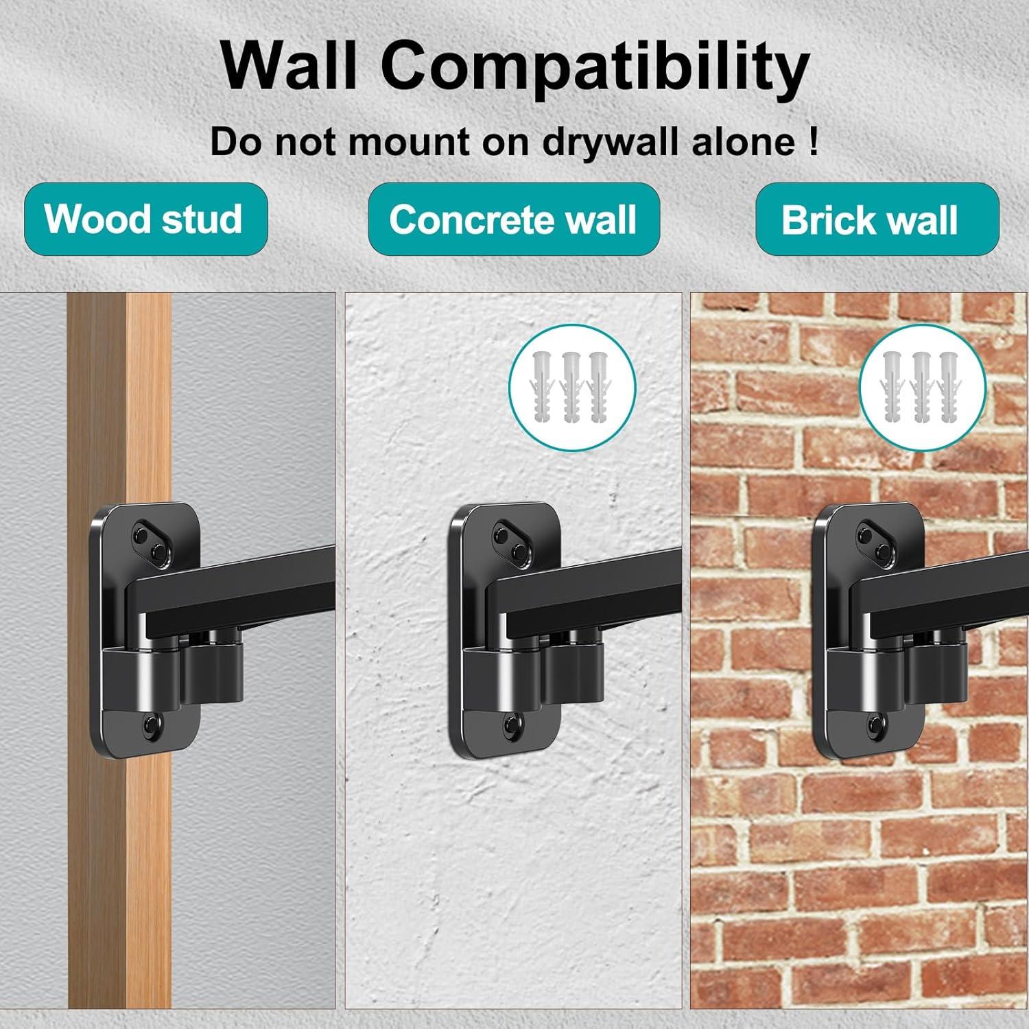 Black Dual Arm Full Motion Wall Monitor Mount with Gas Spring