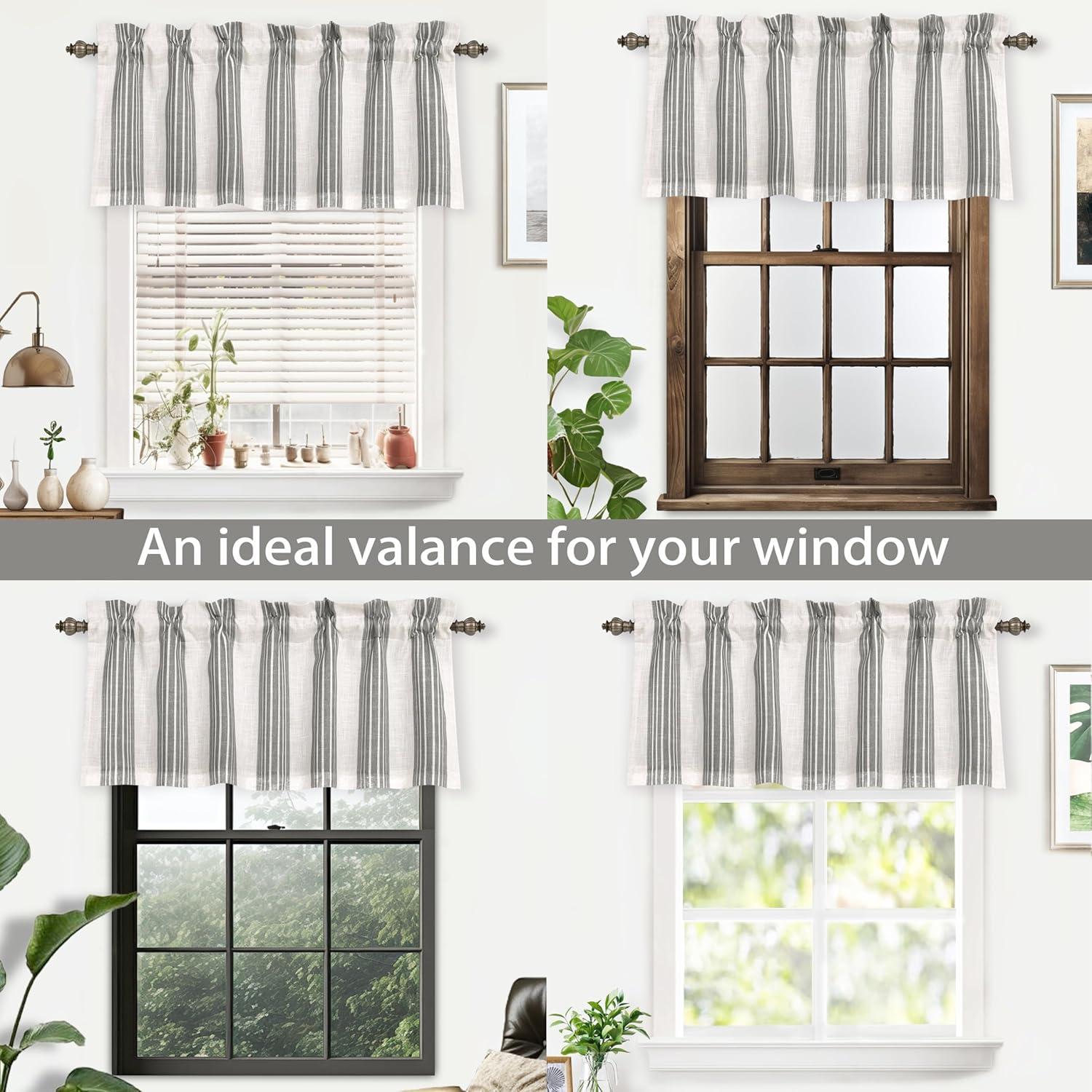 DriftAway Chris Vertical Striped Pattern Linen Textured Blackout Window Curtain Valance Grey 52" width x 18 " length