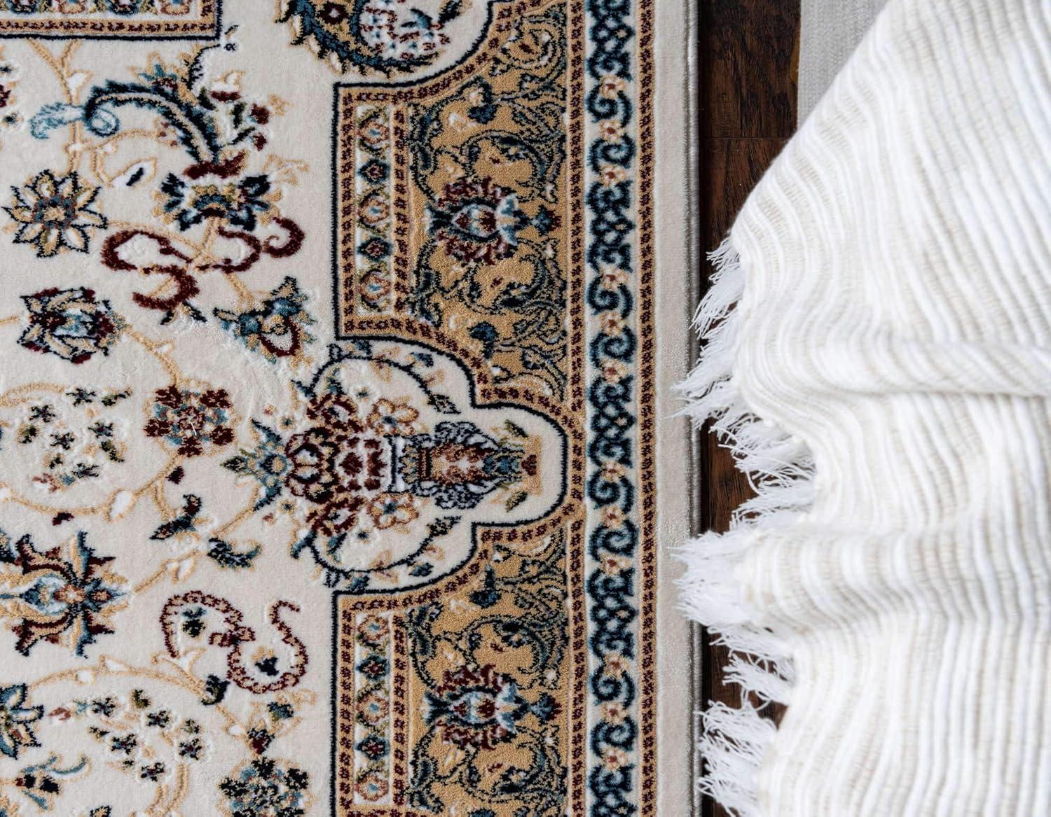 Rugs.com Rabia Collection Rug – 3' x 5' Ivory Low Rug Perfect For Entryways, Kitchens, Breakfast Nooks, Accent Pieces