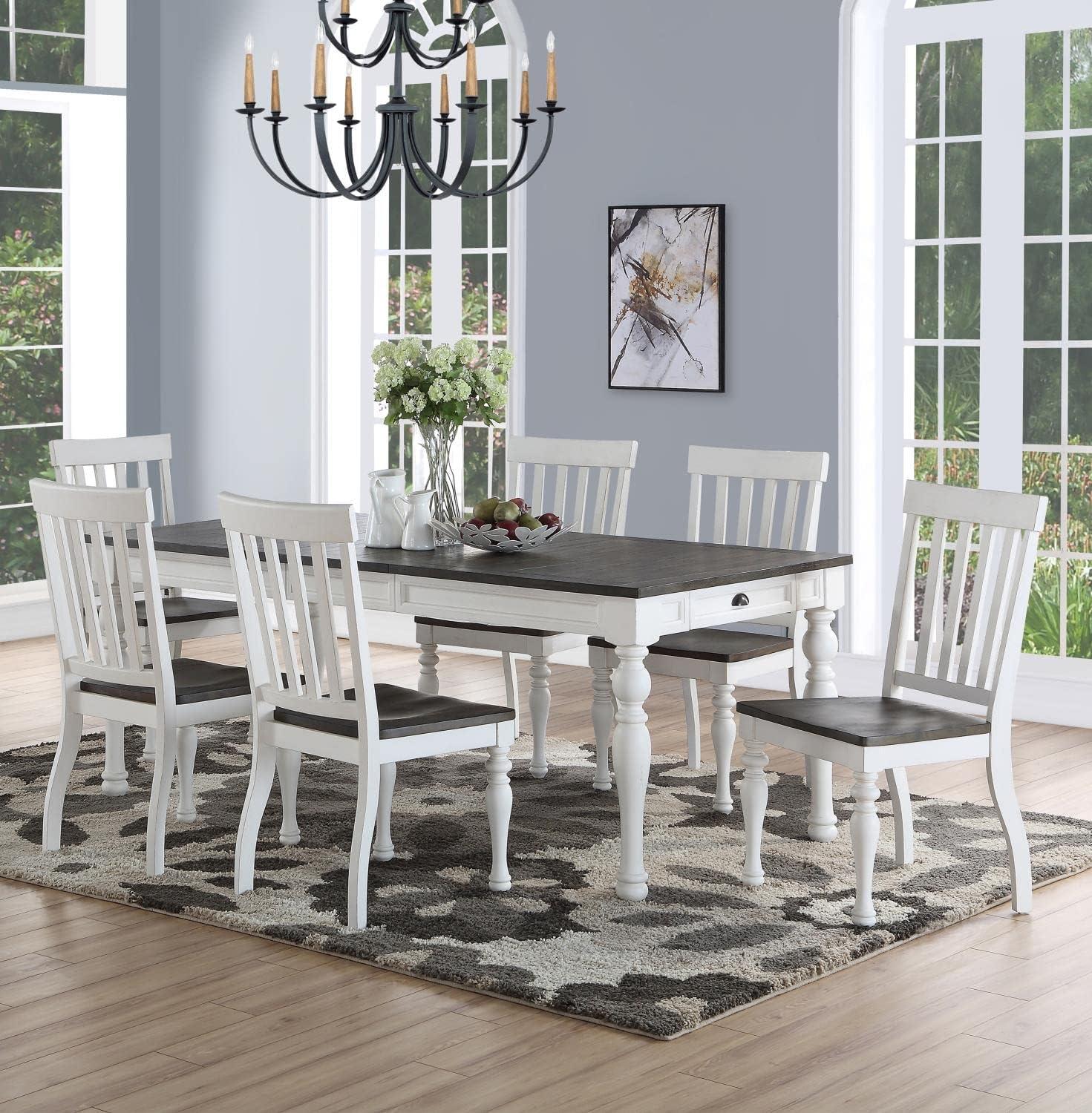 Joanna Farmhouse Chic 7-Piece Dining Set in Ivory and Dark Oak