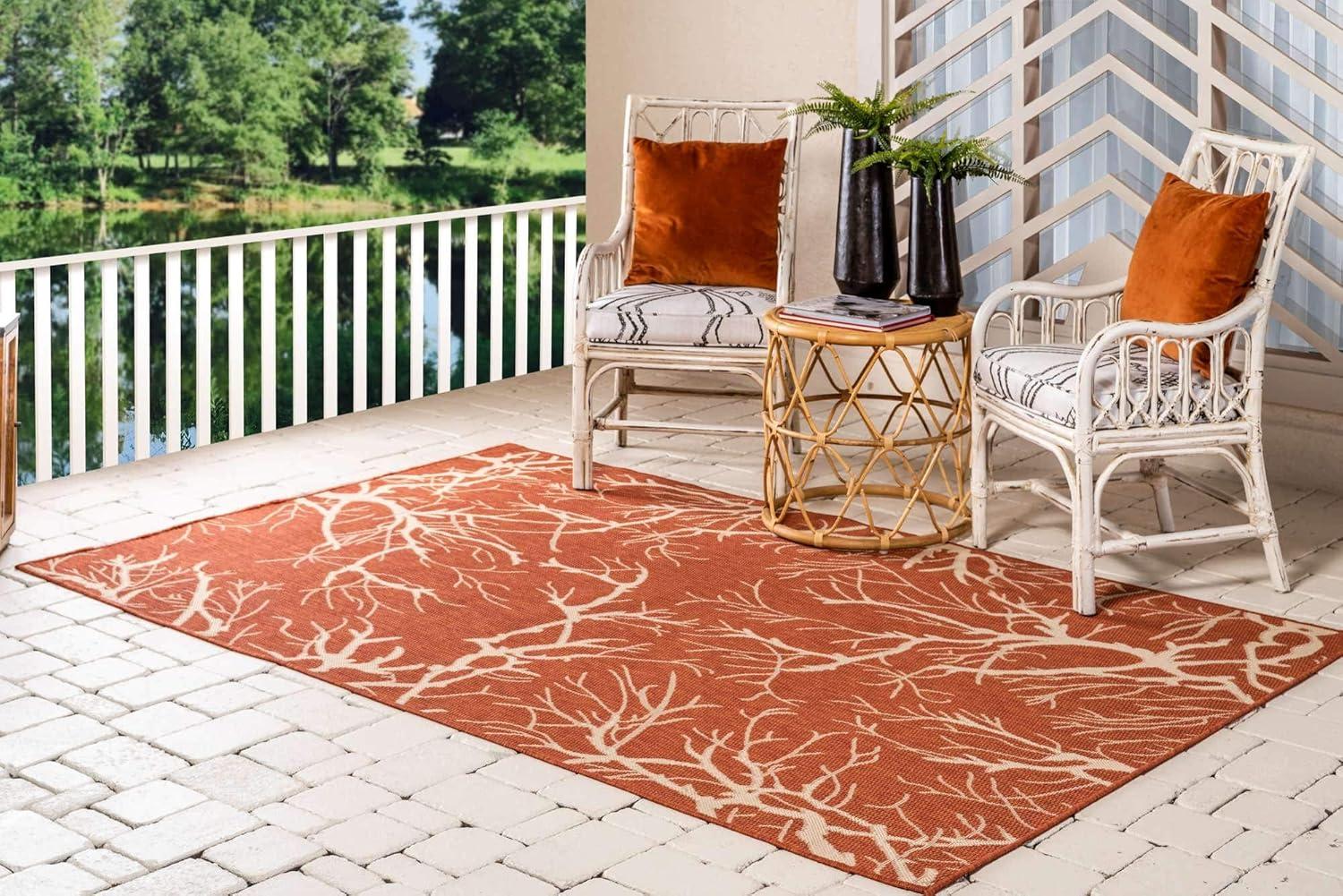 Unique Loom Outdoor Botanical Branch Floral and Botanical Woven Area Rug