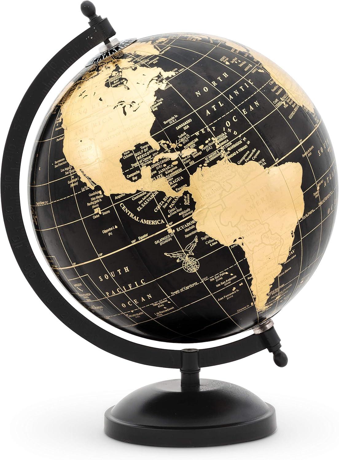 Abbott Collection 57-LATITUDE-10 Globe on Stand-Blk/Gold-11 H, 11 inches high, Black/gold