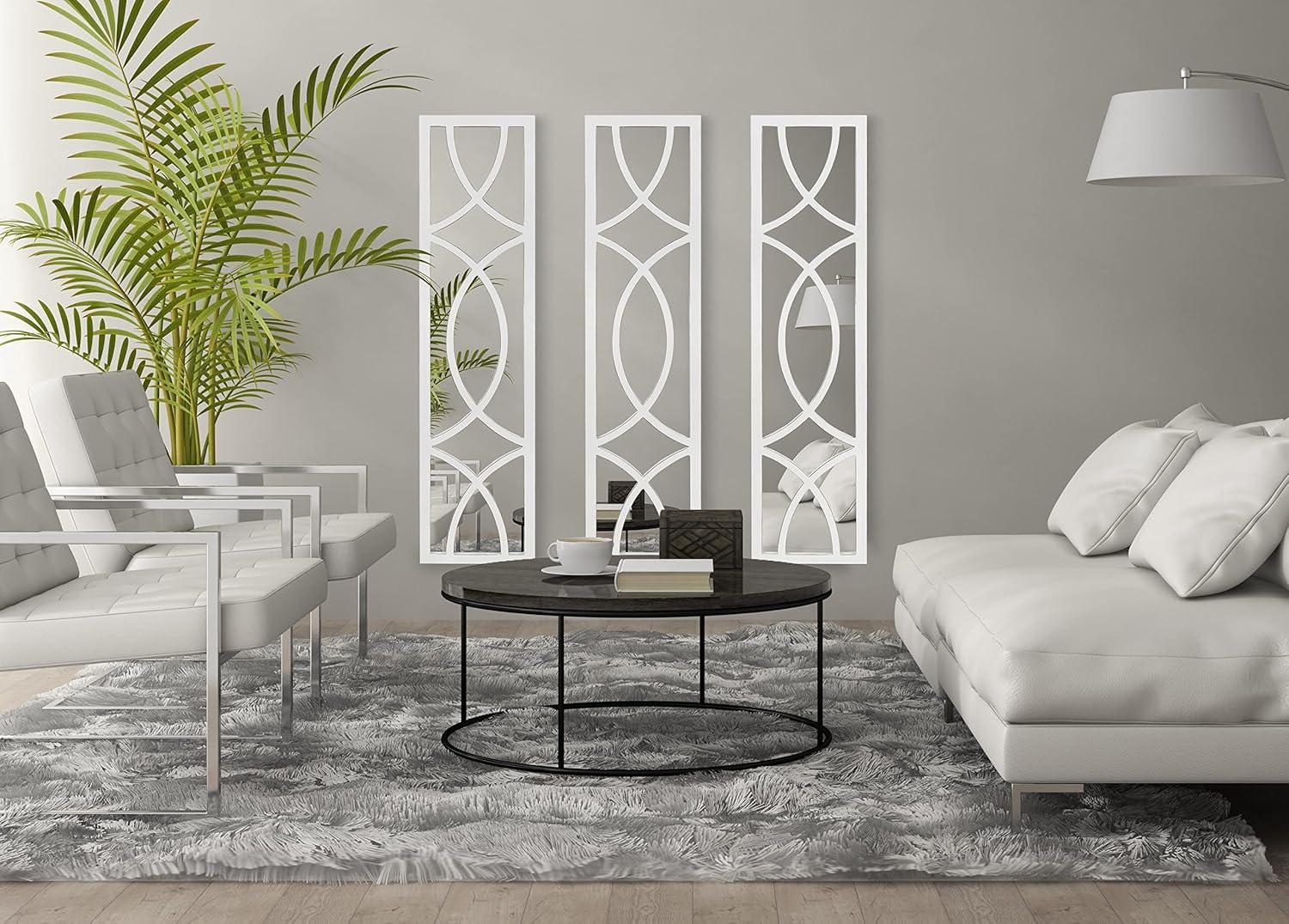 Kate and Laurel Tolland Decorative Wooden Panel Wall Mirror, 12" x 48", Soft White, Rustic Windowpane Accent Piece