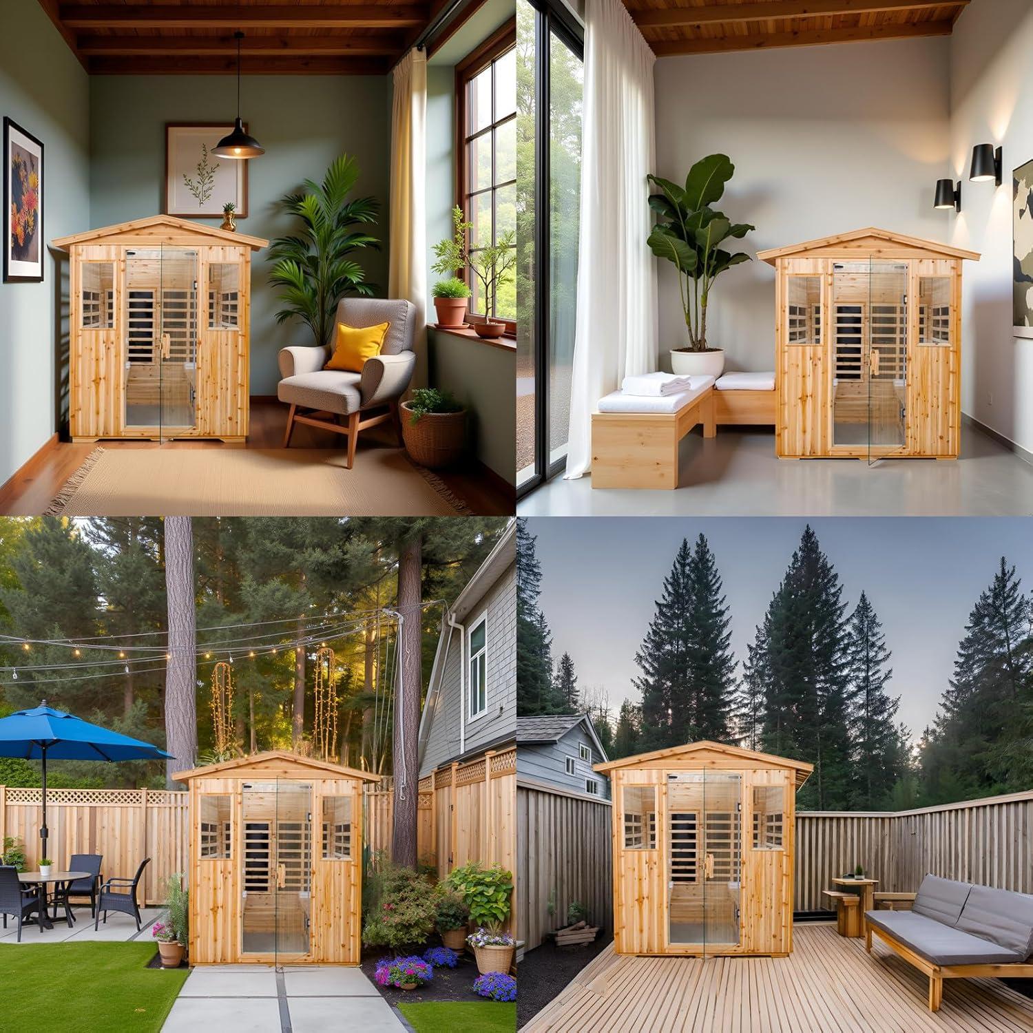 Saunas 904V Far Infrared Sauna, Outdoor Wooden Dry Sauna Low EMF (Hemlock Wood, 4-Person Size)