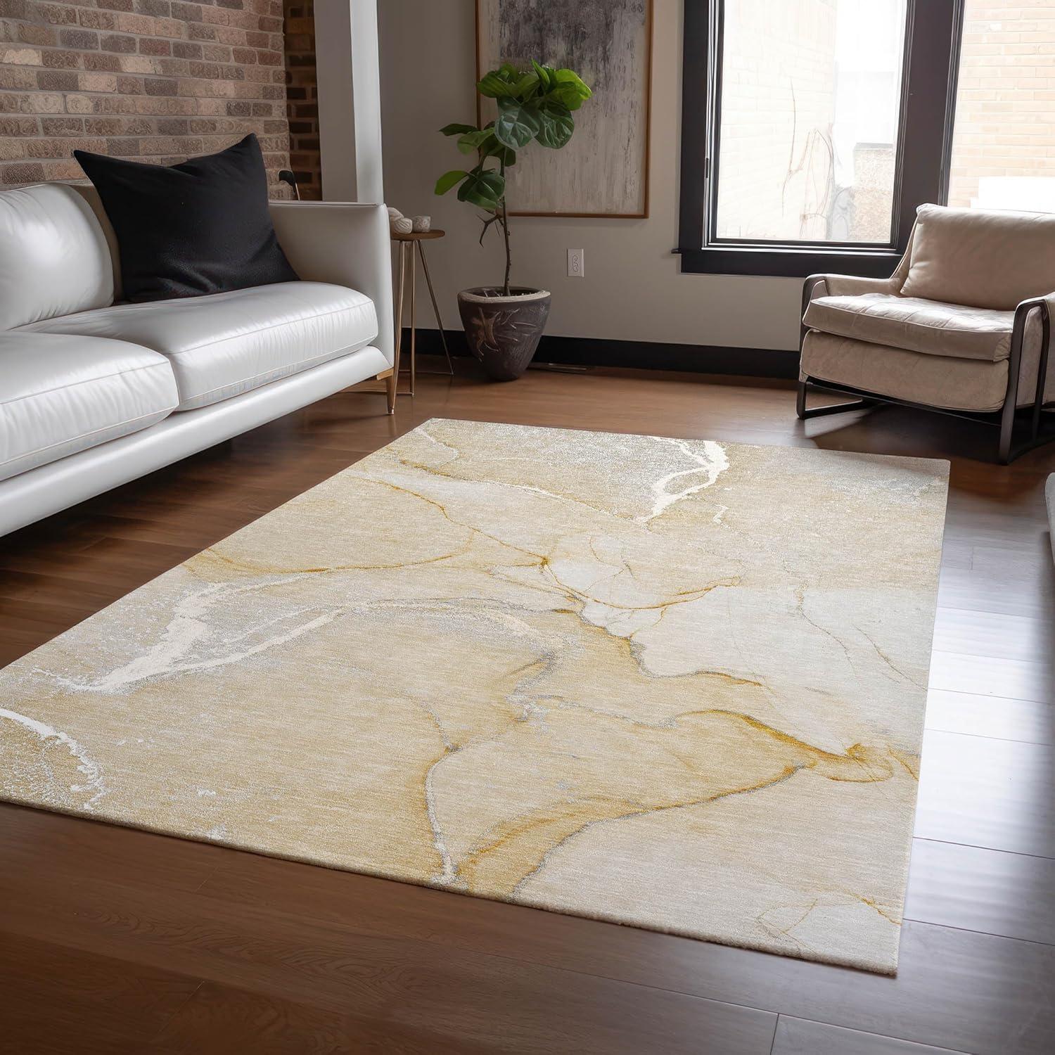 Beige and Off-White Synthetic Flat Woven 8' x 10' Area Rug