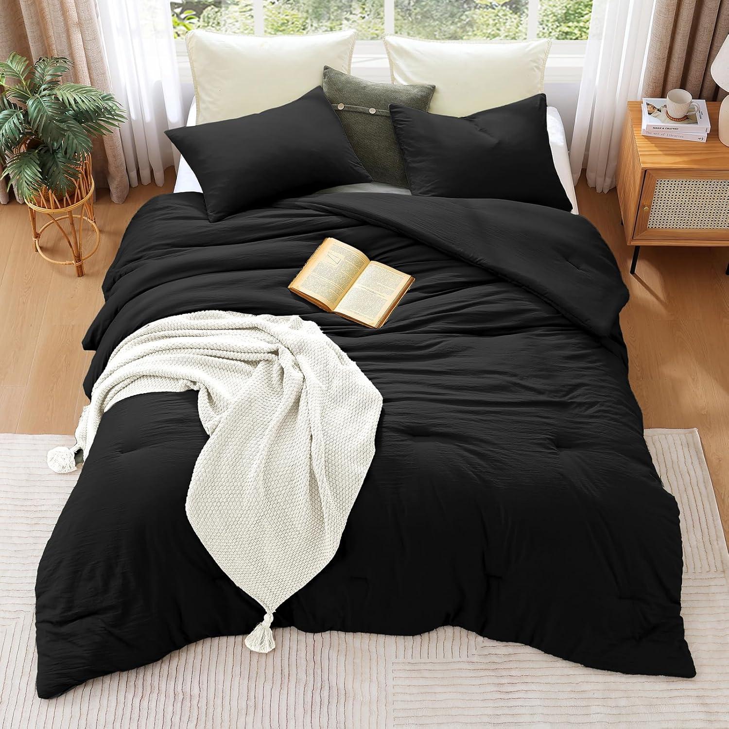 Black Full Size Microfiber Comforter Set with Pillow Shams