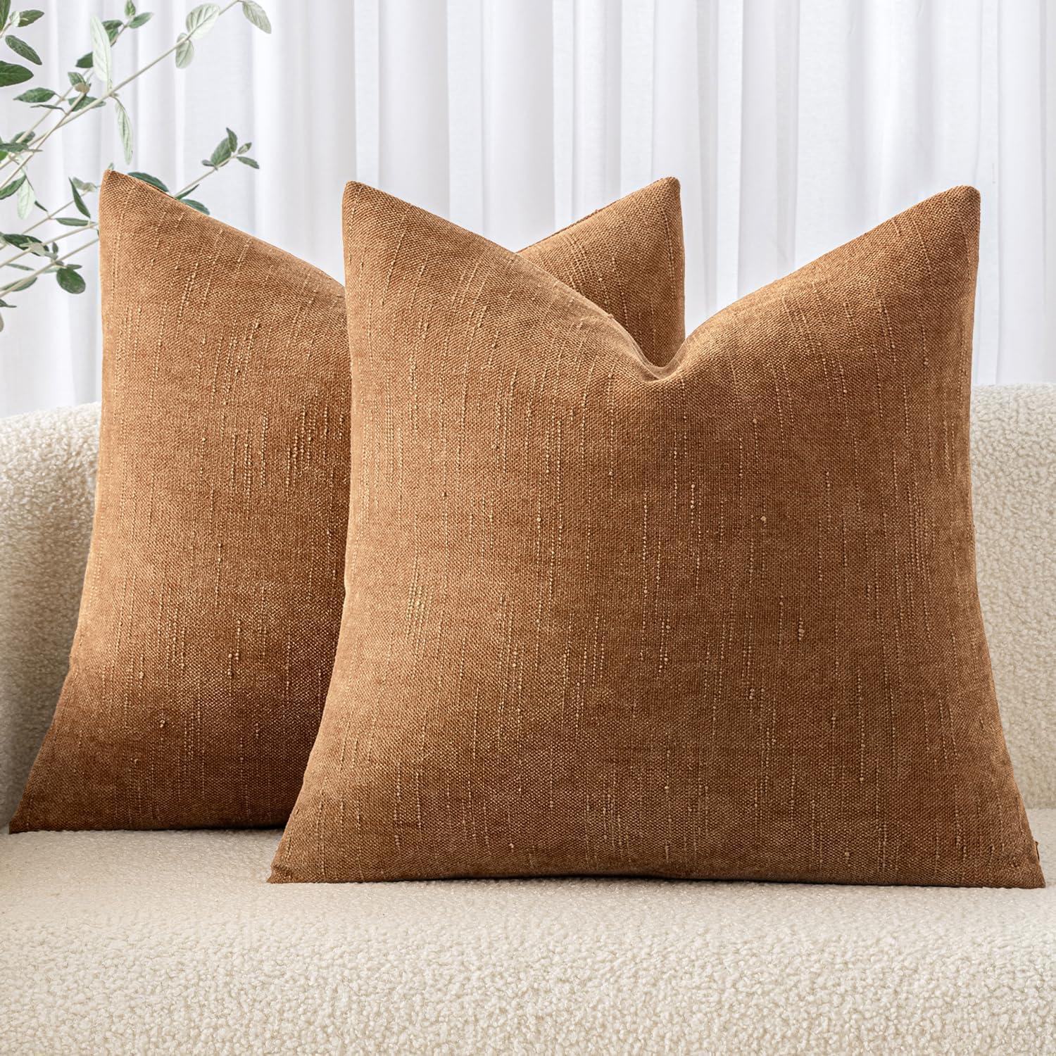 ZAHAZOHO Pack of 2 Soft Textured Throw Decorative Pillow Covers for Couch Sofa, 18x18 inch, Brown