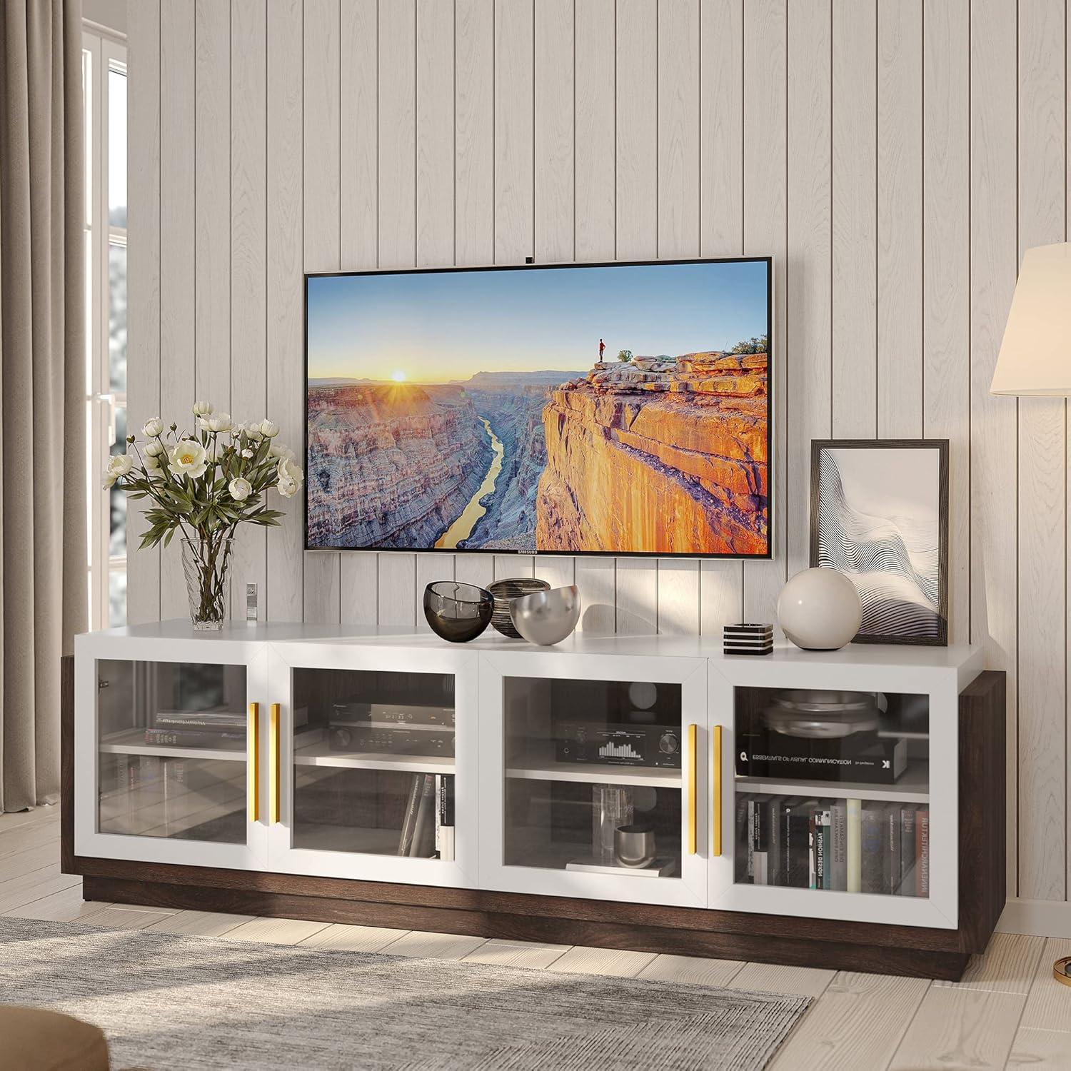 BELLEZE 70" TV Stand for TVs up to 75", Modern TV Stand & Entertainment Center with Shelves, Wood Storage Cabinet for Living Room or Bedroom - Brixston (White)