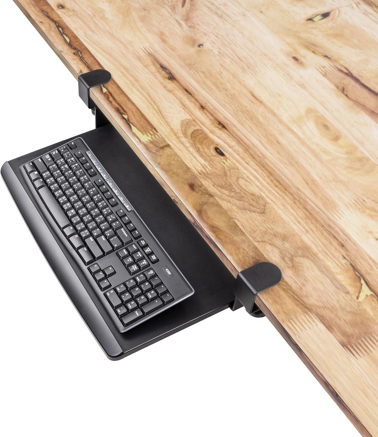 Black Adjustable Clamp-On Retractable Keyboard Tray