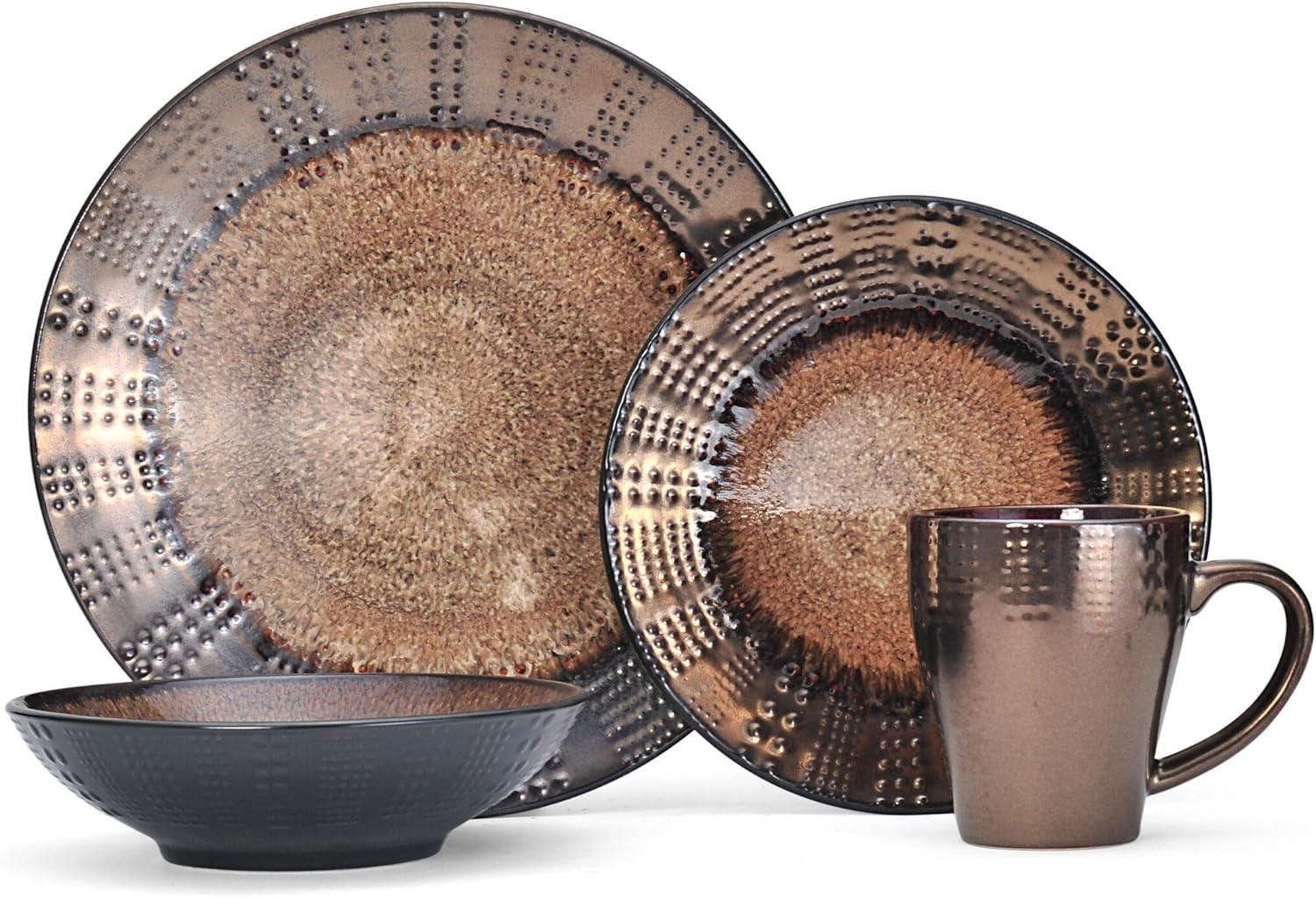 Verona Earth Tones Ceramic 16-Piece Dinnerware Set, Service for 4