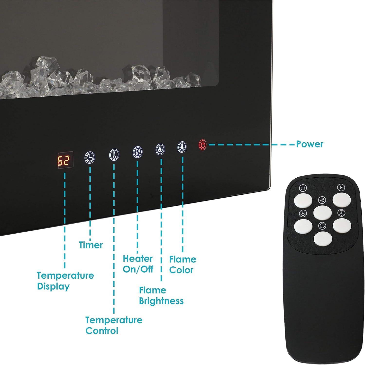 Sunnydaze 40-in Modern Flame Wall-Mounted or Recessed Indoor Electric Fireplace with LED Lights - Black Finish