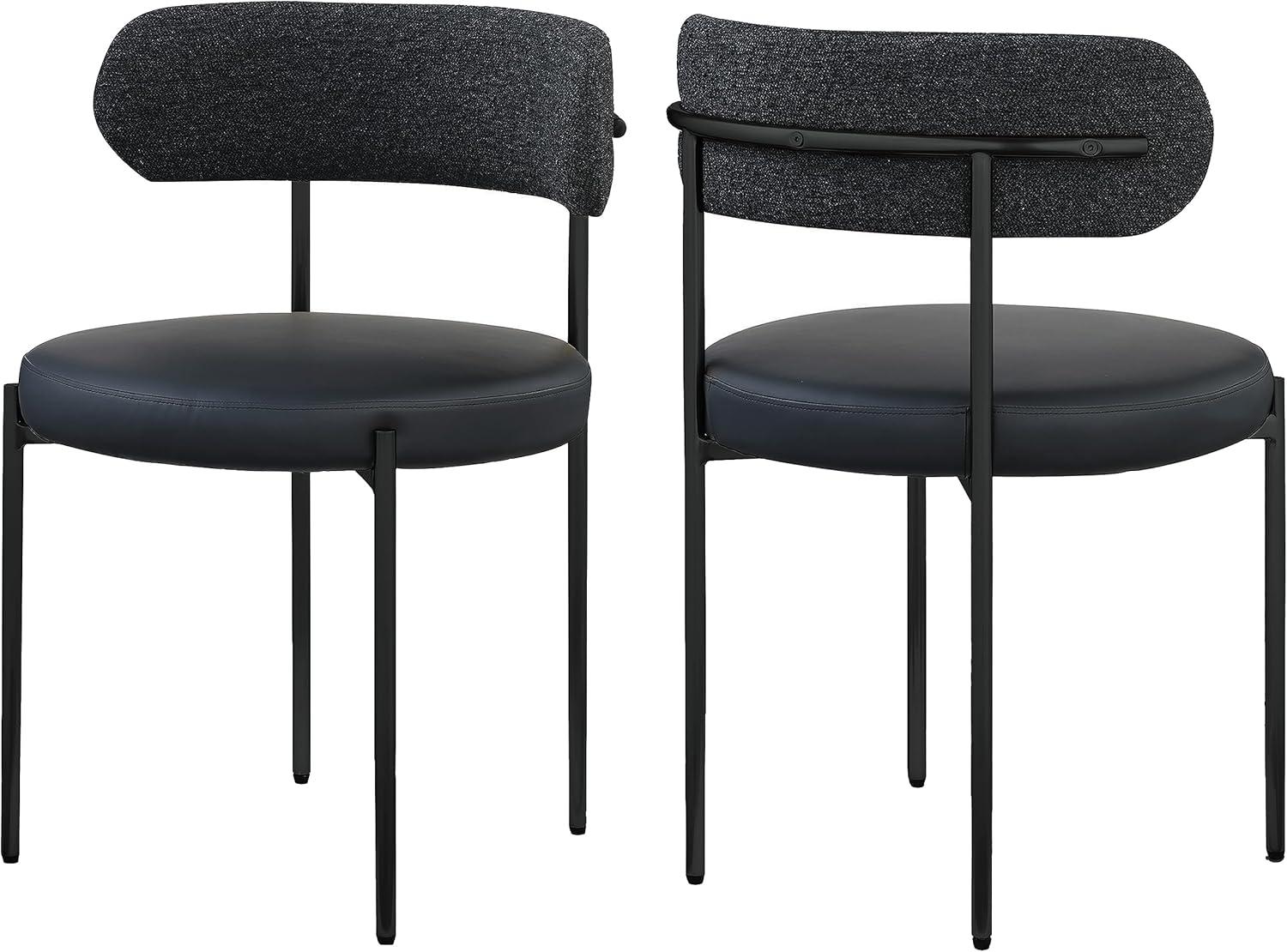 Meridian Furniture 887Black-C Beacon Collection Modern | Contemporary Upholstered Dining Chair, Rich Black Boucle Fabric, Brushed Brass Finish Iron Frame, 22" W x 21" D x 30" H, Black, Set of 2