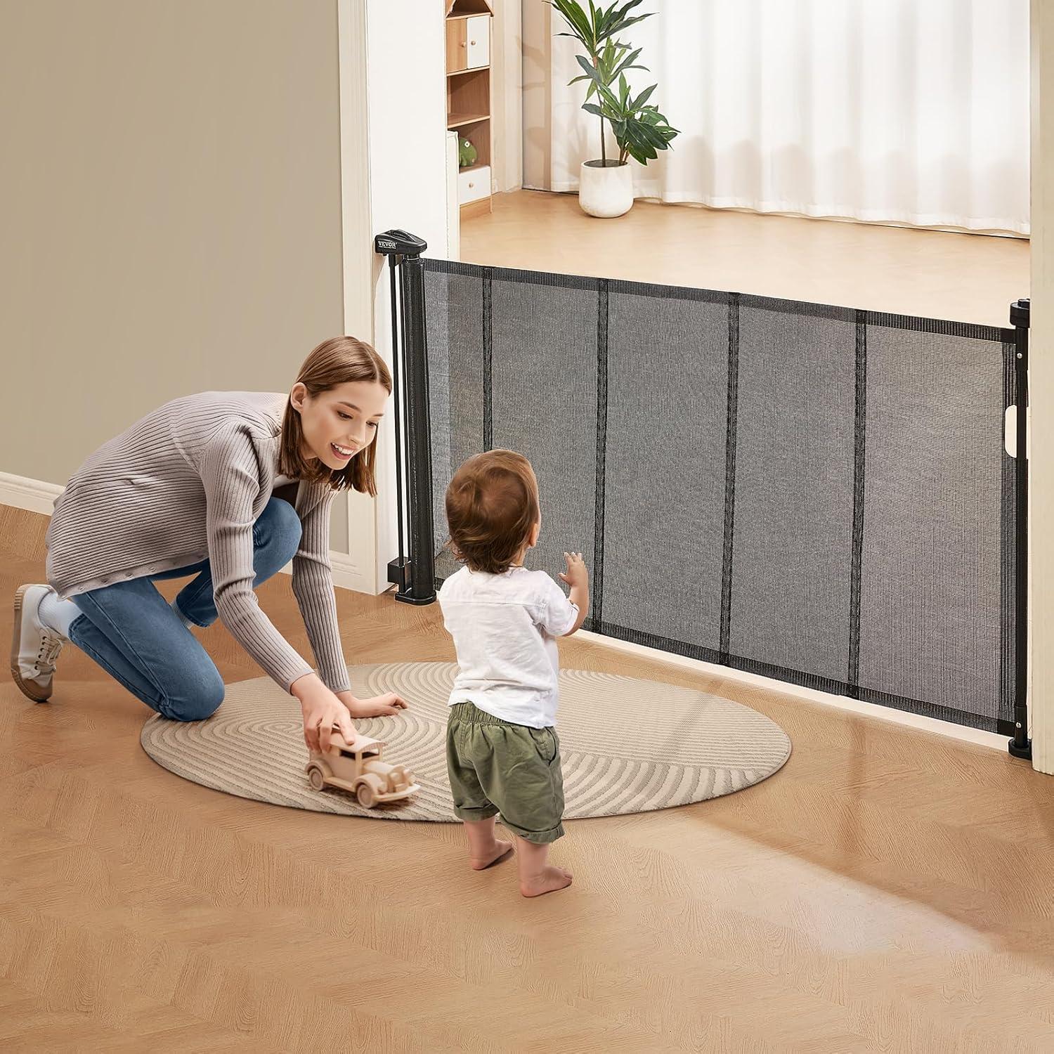VEVOR VEVOR Retractable Gate Black Plastic Wall Mounted Pet Gate