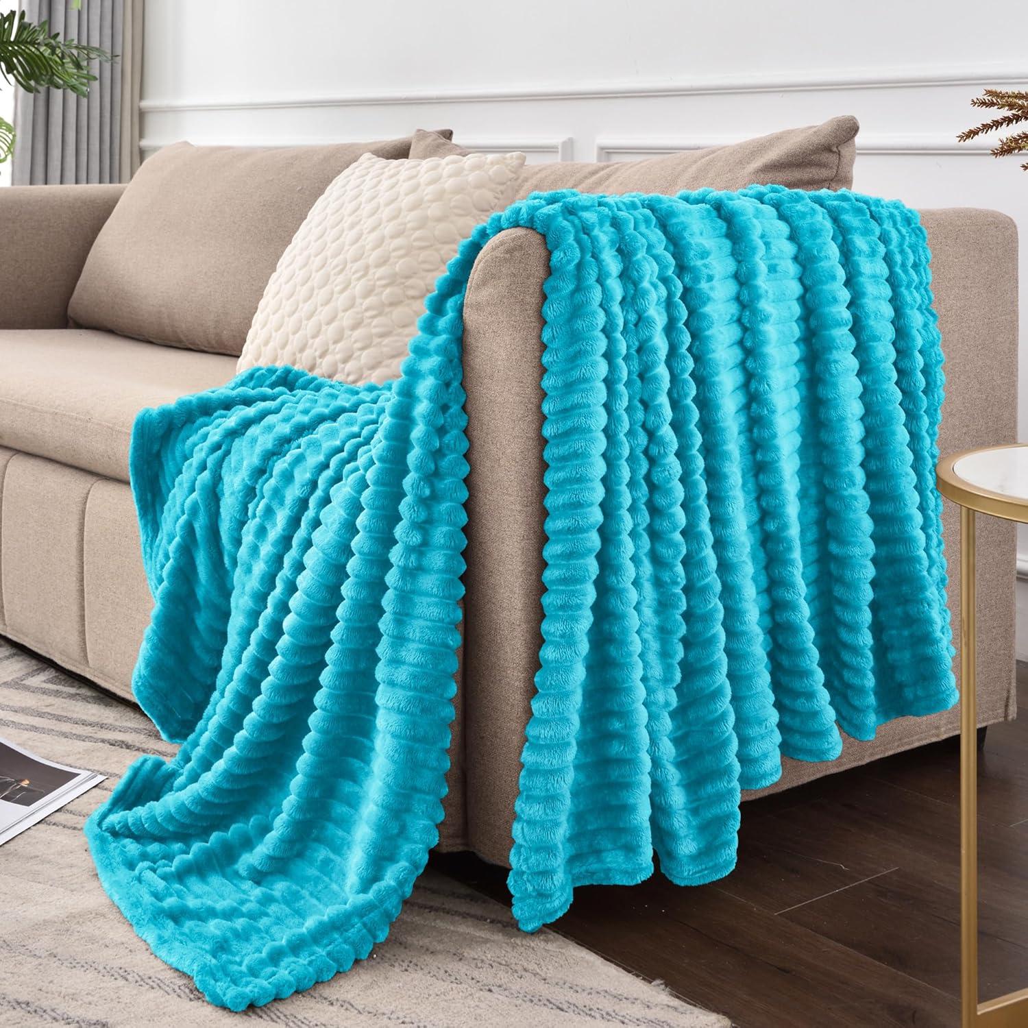 BEDELITE Fleece Throw Blanket for Couch 3D Ribbed Jacquard Cozy, Fluffy, Plush Lightweight Caribbean Sea Throw Blankets for Bed, Sofa, 50x60 inches