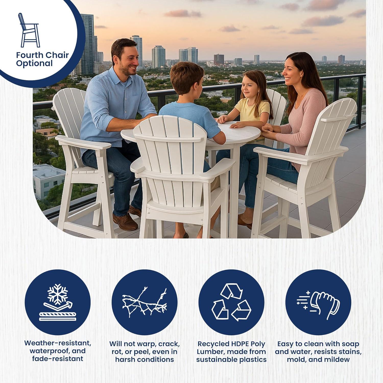 Phat Tommy Outdoor High Top Table and Chairs - Tall Patio Bar Set with 3 Chairs & Round Pub Table - Recycled Poly HDPE Furniture - Waterproof, Fade-Resistant - Made in USA - Multiple Colors
