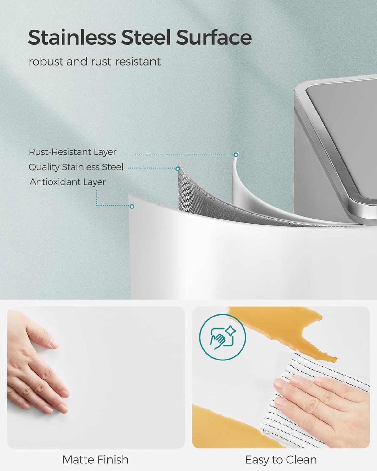 Songmics 2 x 8 Gallon Stainless Steel Multi-Compartments Trash Can with 15 trash bags