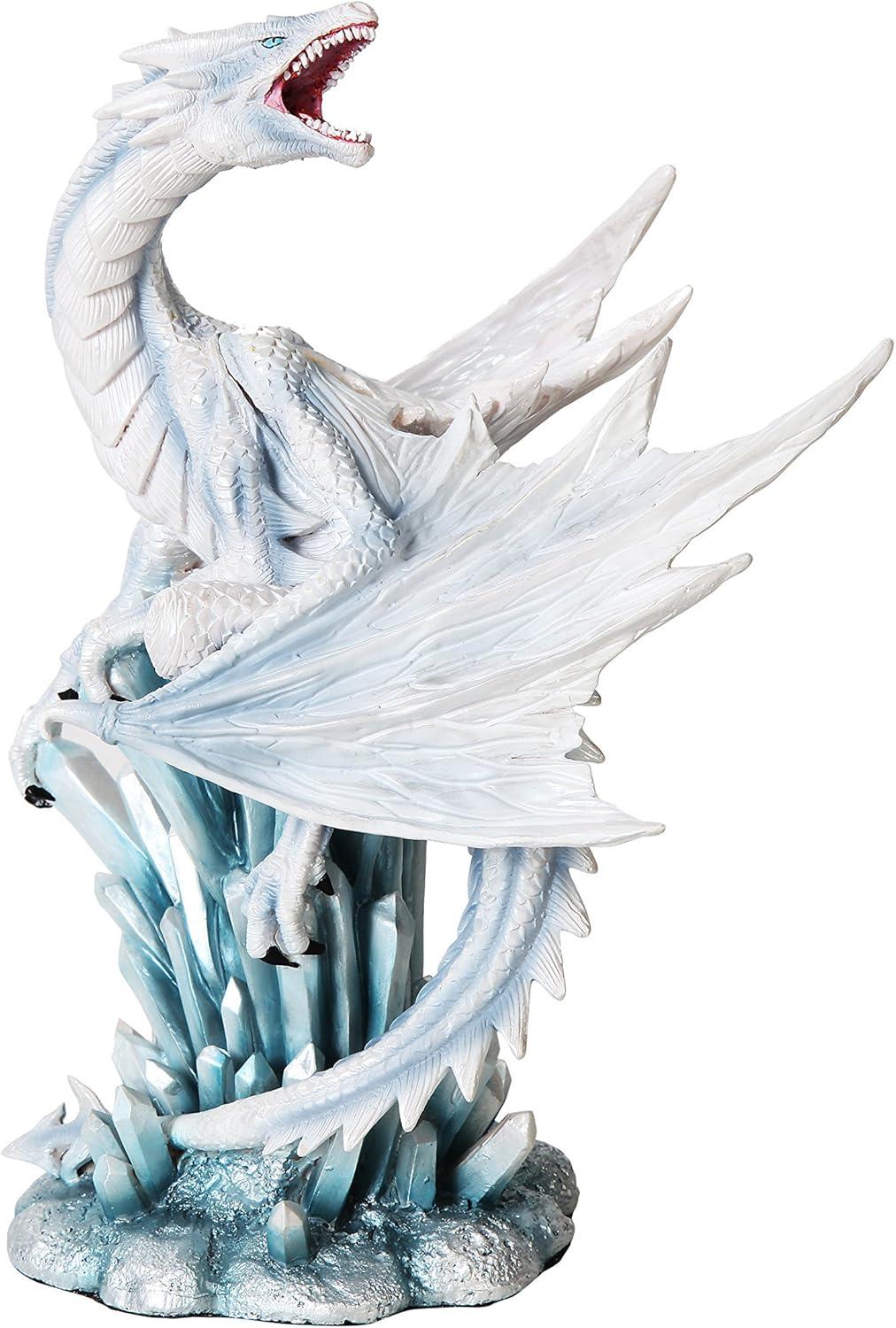 PTC 10.5 Inch White Ice Dragon on Crystal Mythological Statue Figurine