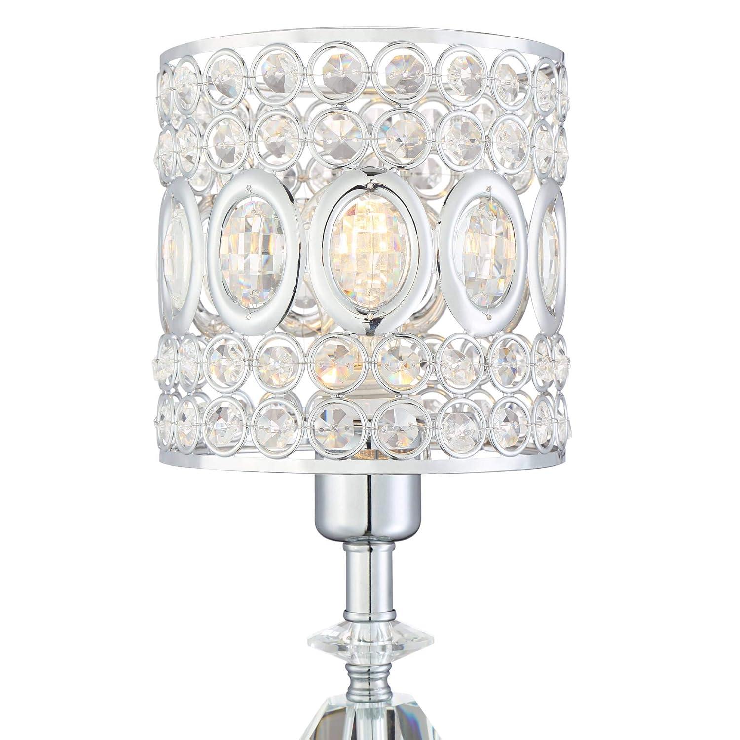 Vienna Full Spectrum Tori Modern Accent Table Lamp 17" High Chrome Silver Clear Crystal Drum Shade for Bedroom Bedside Nightstand Office  Family Room