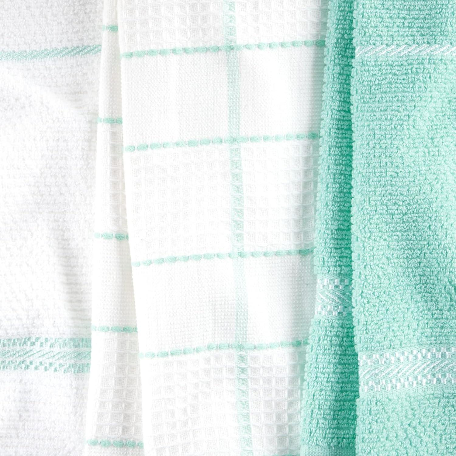 Martha Stewart Modern Waffle Kitchen Towel Set 6-Pack, Aqua Blue, 16"x28"