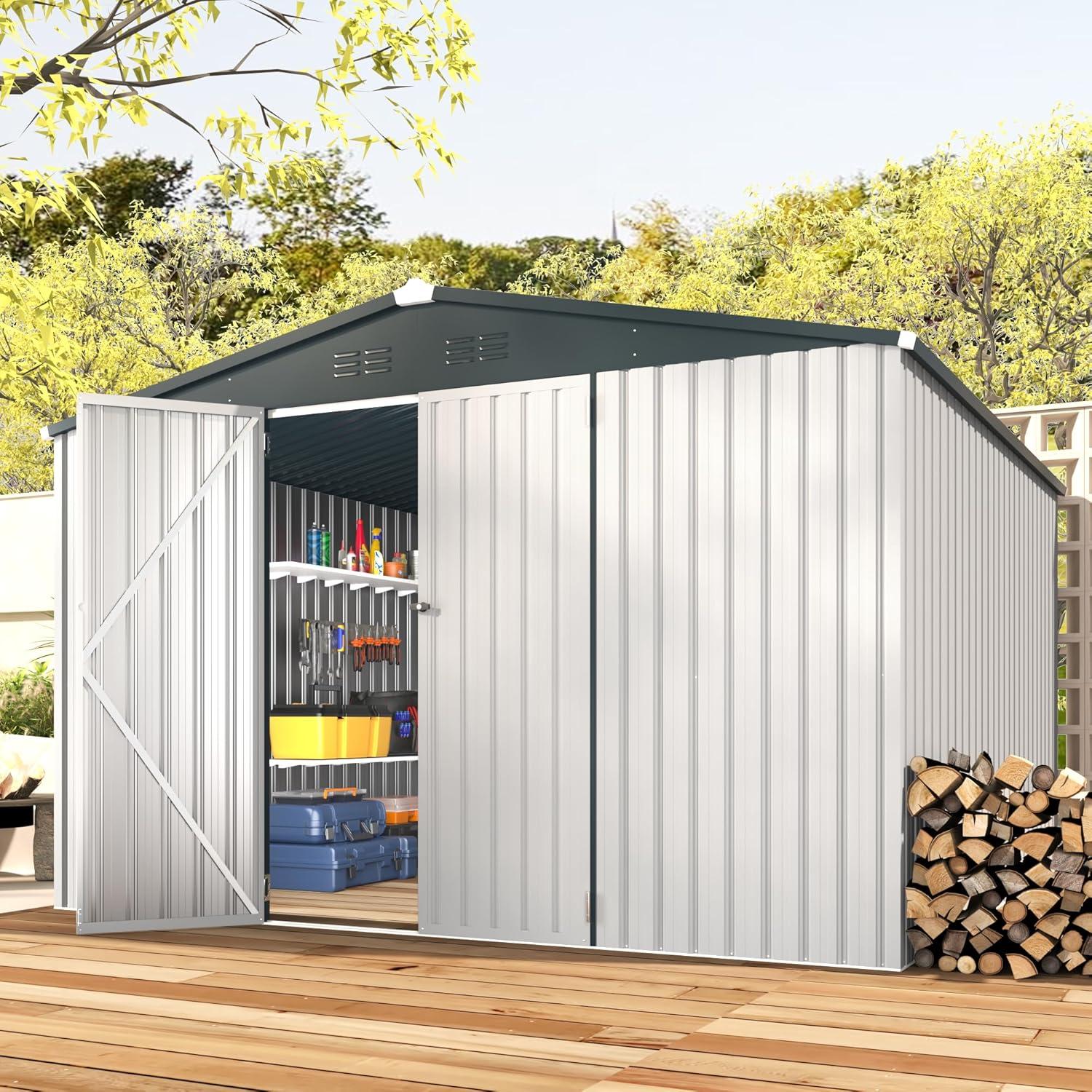 AECOJOY 5' x 3' Outdoor Storage Shed, Small Metal Shed with Lockable Door, Utility and Tool Storage for Garden, Backyard, Patio, Outside use in White
