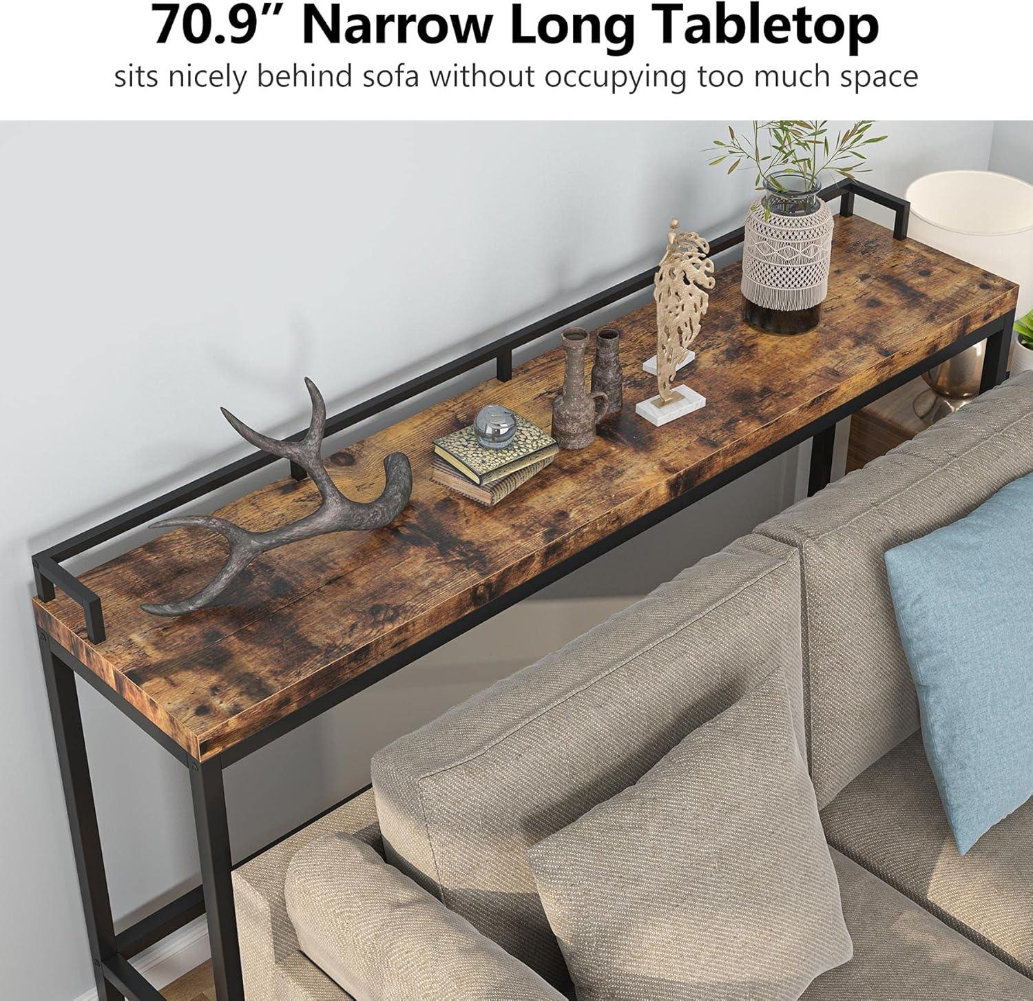 Tribesigns 70.9 inchLong Sofa Table, Narrow Console Table Behind Couch for Living Room (White Gold)