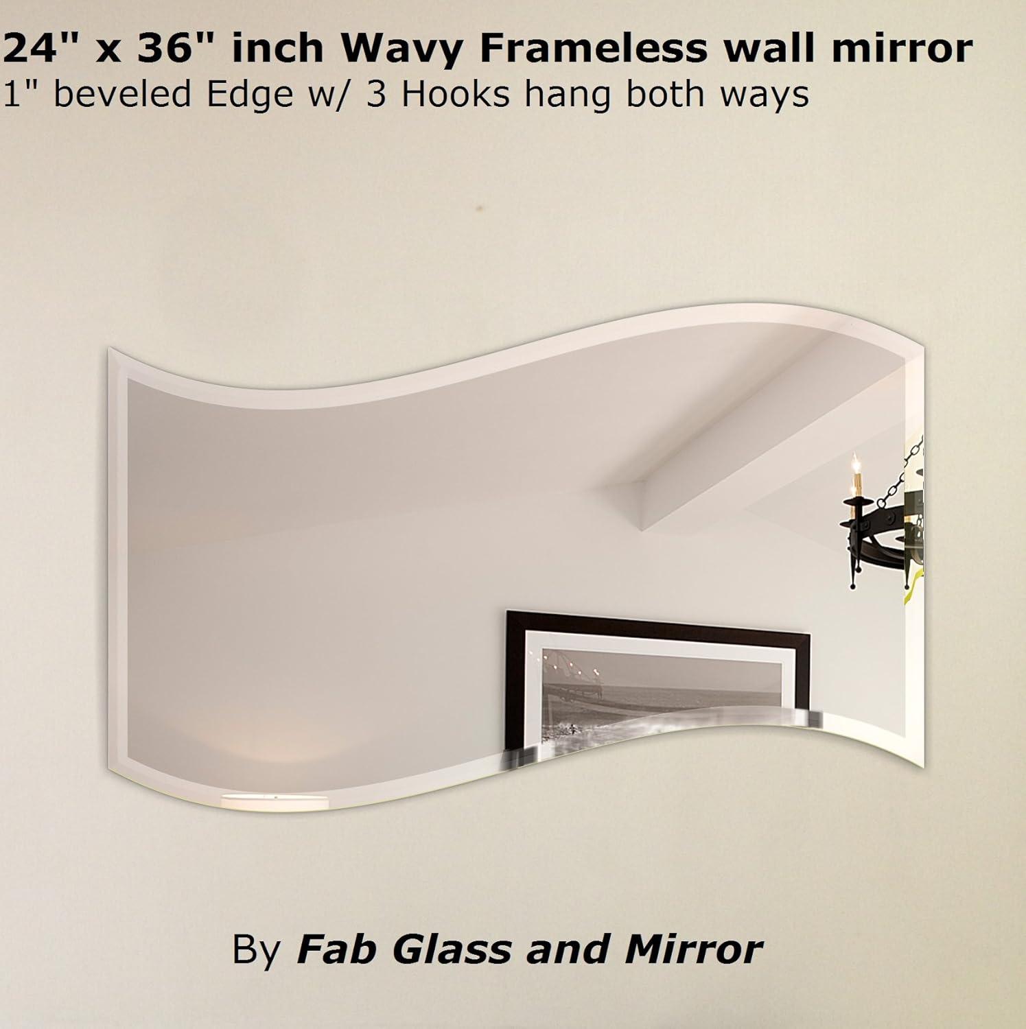 Fab Glass and Mirror Frameless Wavy Beveled Wall Mirror - 24W x 36H in.