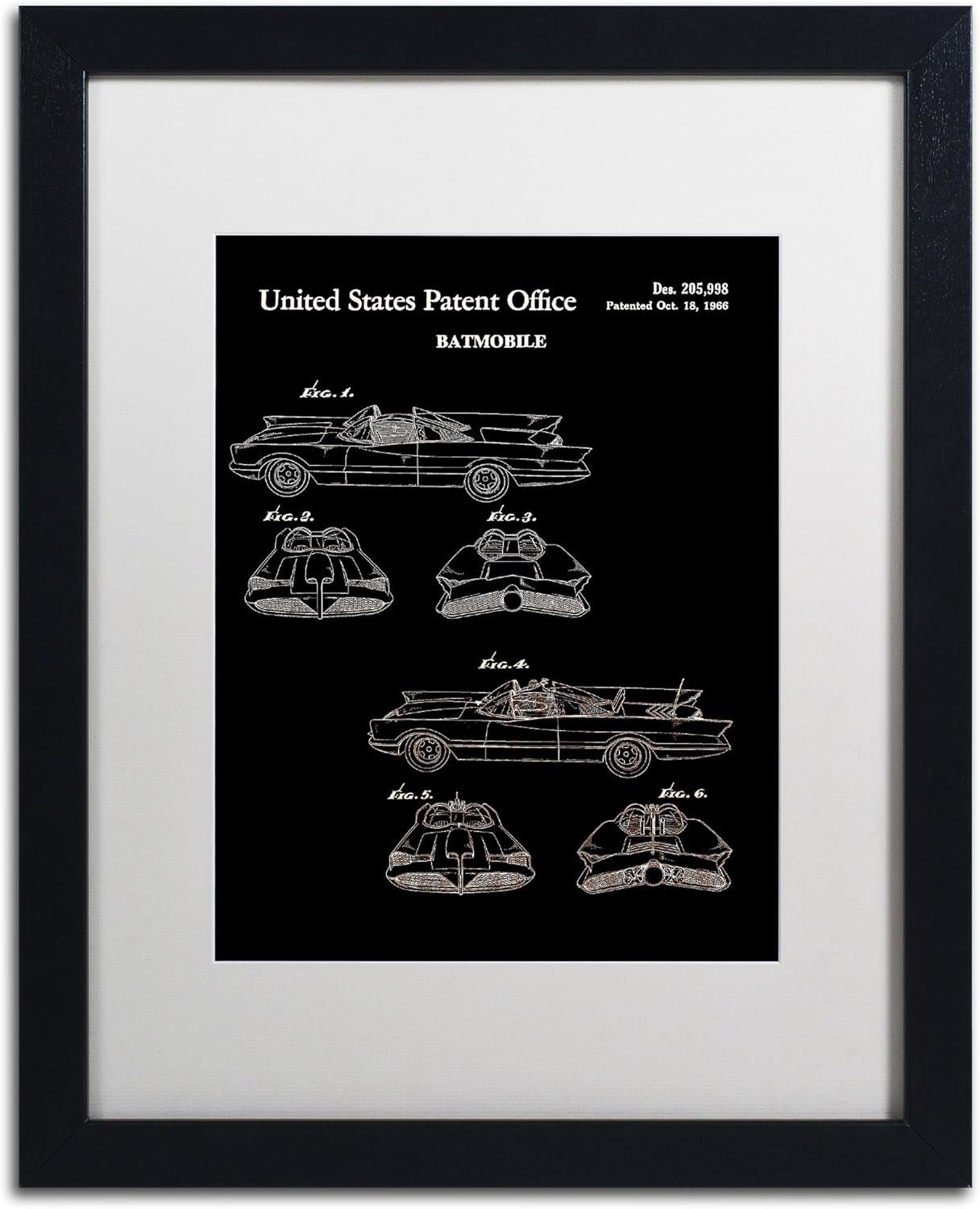 Batmobile Patent 1966 Black and White Canvas Print with Frame