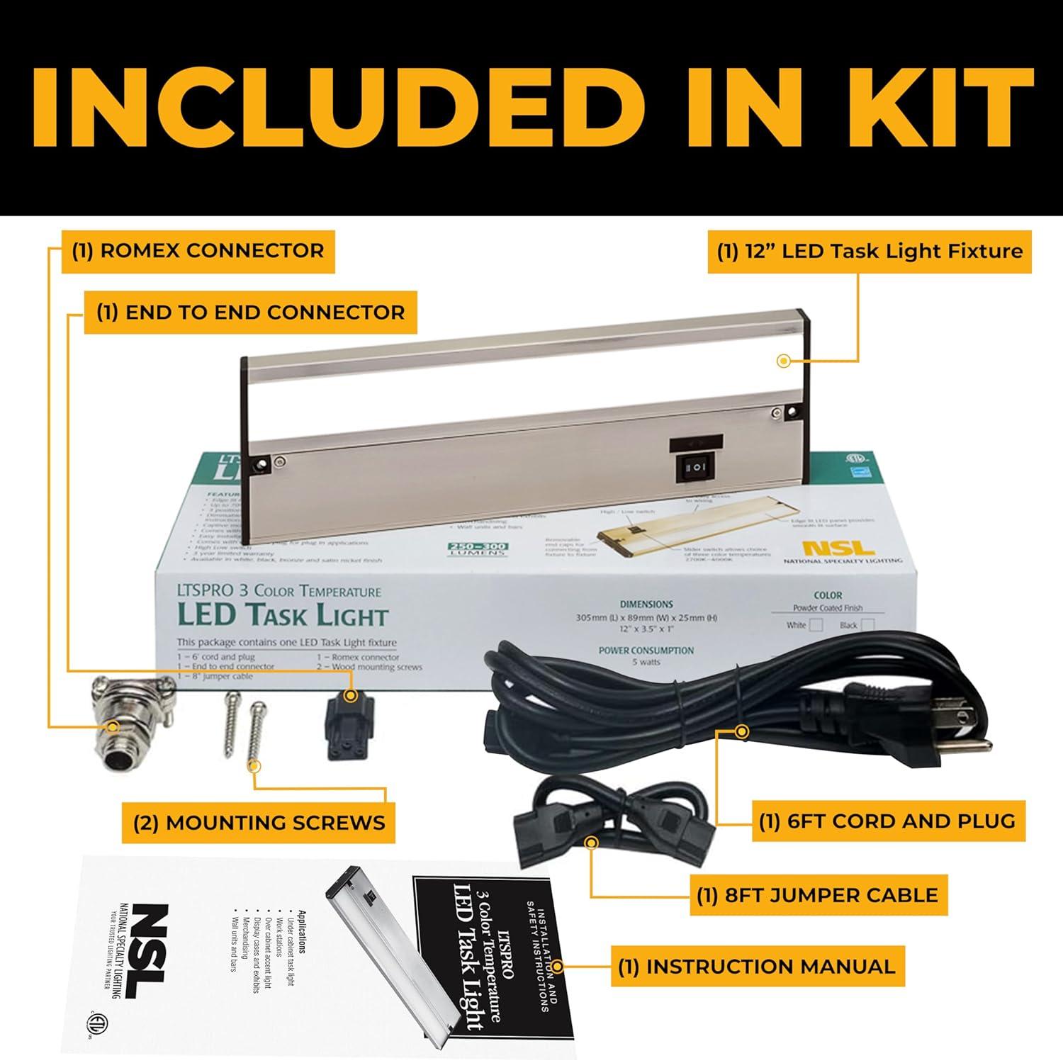 LED Under Cabinet Lighting Hardwired - Linkable Undercabinet Lights for Kitchen - 3CCT 12 Inch Satin Finish - Undercounter Dimmable Plug in Light or Hard Wired - Under Counter Fixture Direct Wire