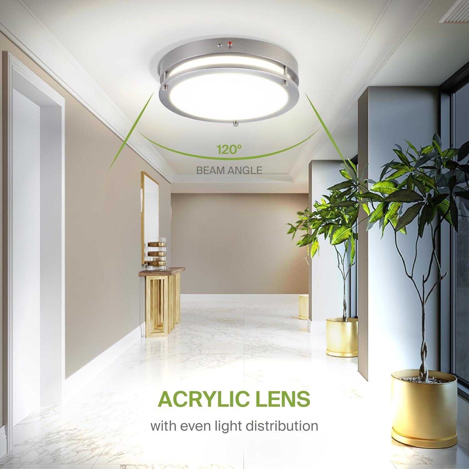 ASD LED 16 Inch Round Flush Mount Light Fixture | 24W 2150LM 3000K-5000K 100-277V | 3CCT, Dimmable, Energy Star, ETL Listed | Close to Ceiling Double Ring Lamp, Low Profile Lighting | Nickel, 2 Pack