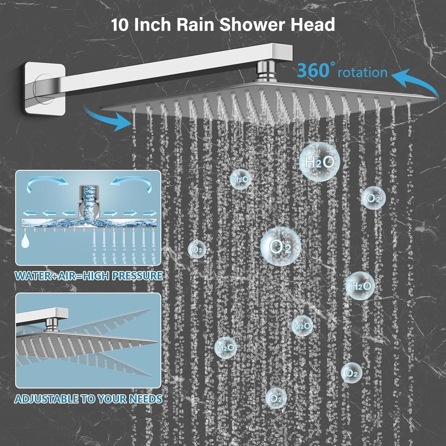 10-Inch Polished Chrome Square Rain Shower System with Handheld