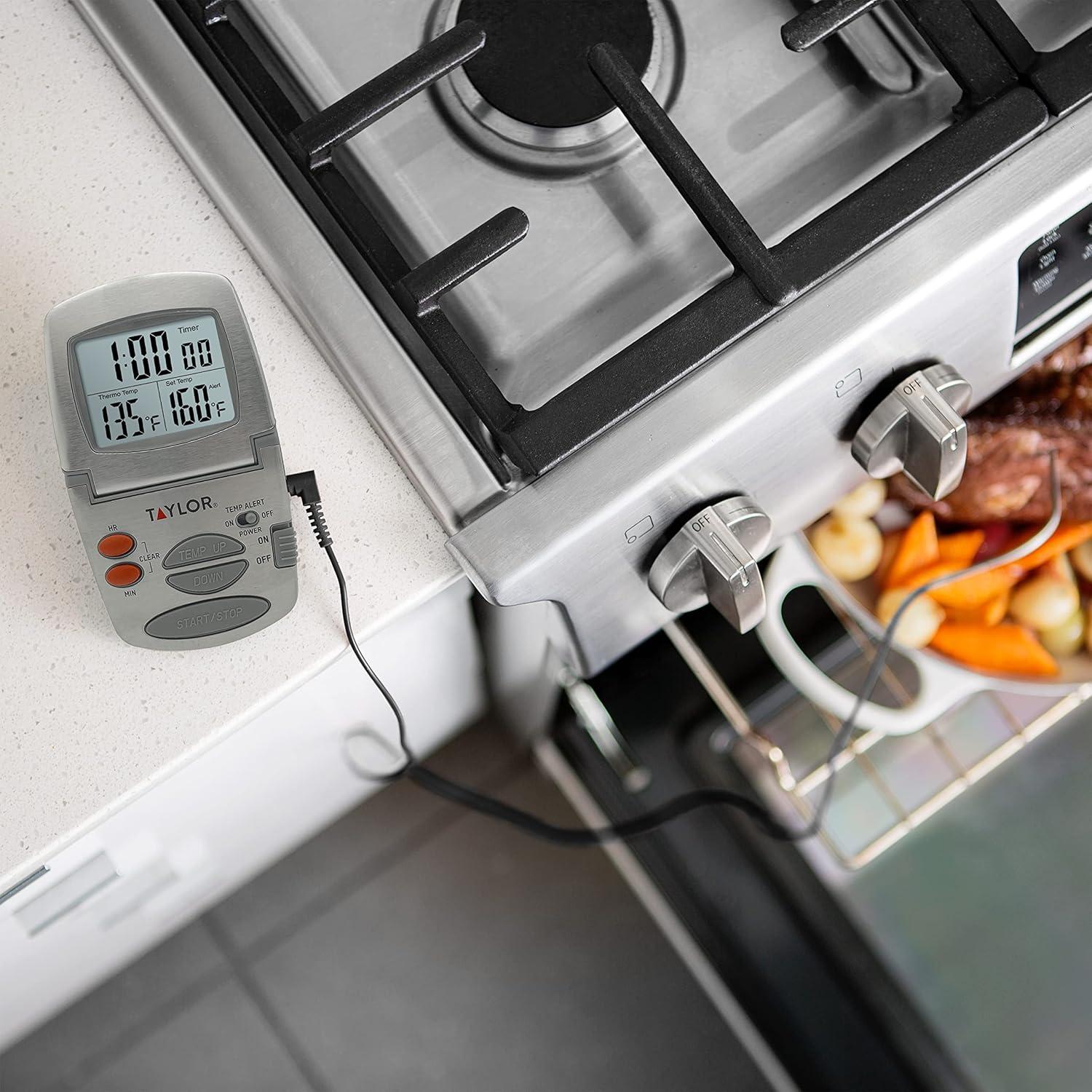 Taylor Programmable Stainless Steel Wire Probe Kitchen Meat Cooking Thermometer: Digital Food & Oven Thermometer
