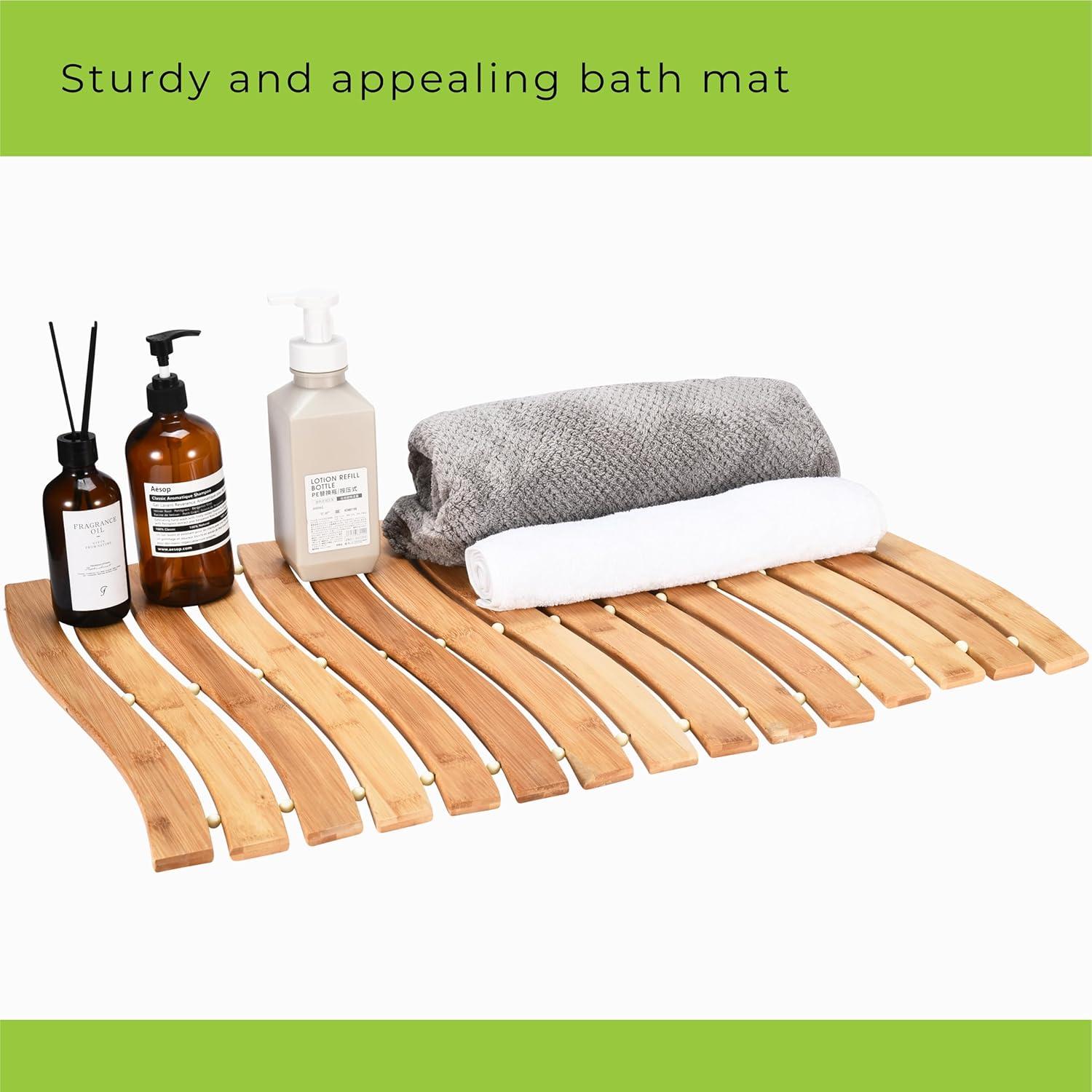 Prosumer's Choice Bamboo Bath Mat - Natural Wood Shower and Bathroom Rug - Versatile Indoor and Outdoor Use - Premium Packaging Included - 27.5'' x 19.6" Wooden Bathmat