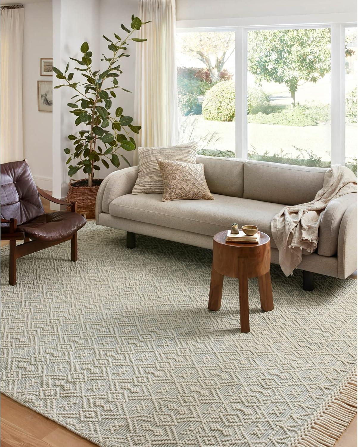 Ivory and Blue Geometric Wool Blend Area Rug 2'-3" x 3'-9"