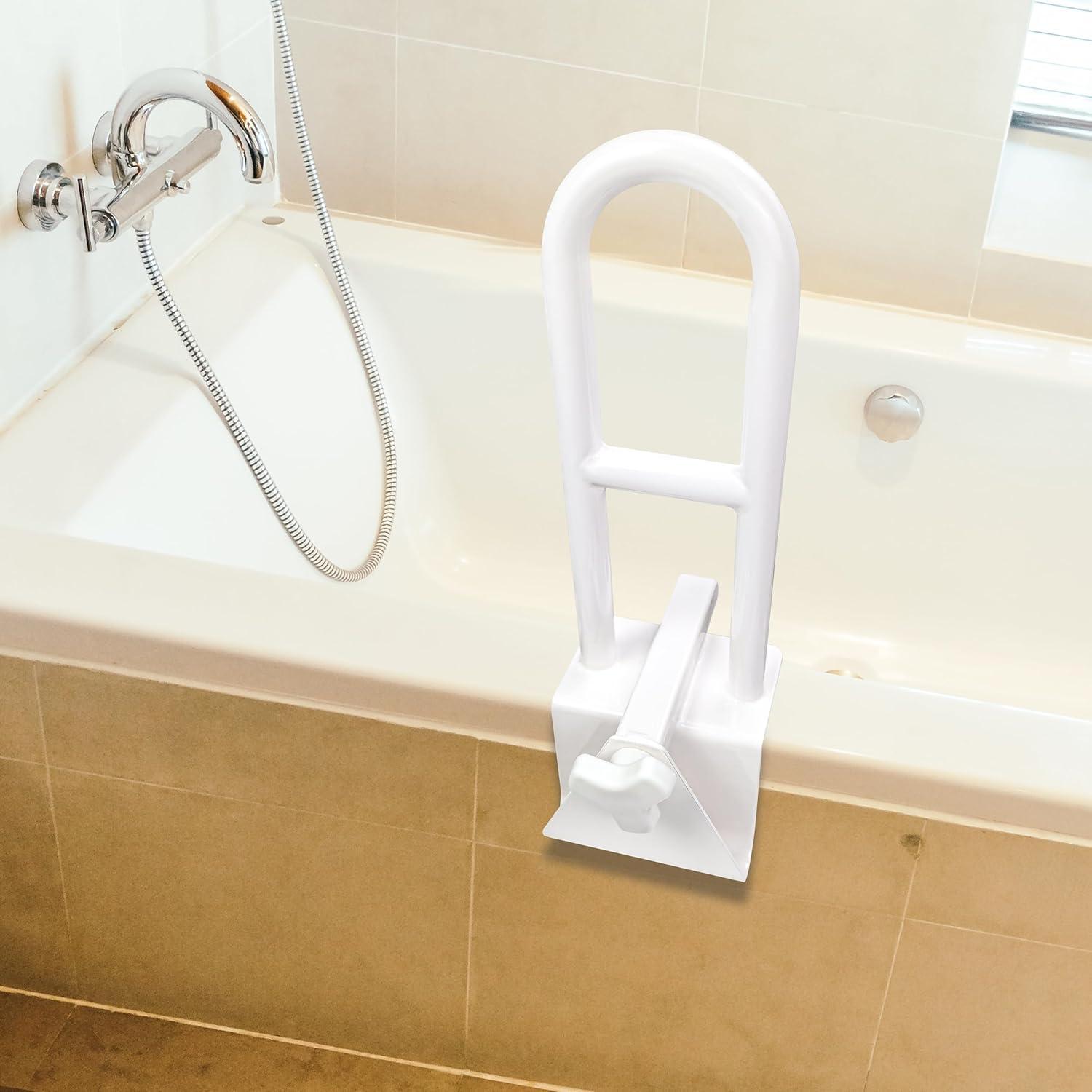 Bathtub Safety Rail,White Bathtub Rail Clamp Railing Bath Support Adjustable Shower Hand Grip Handle Assist Grab Bar