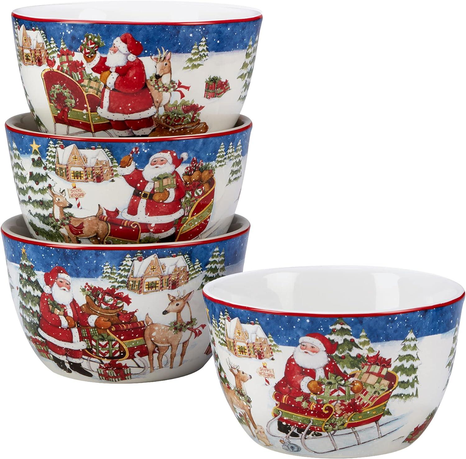 Santa's Workshop Ceramic Holiday Dinnerware Set, Service for 4