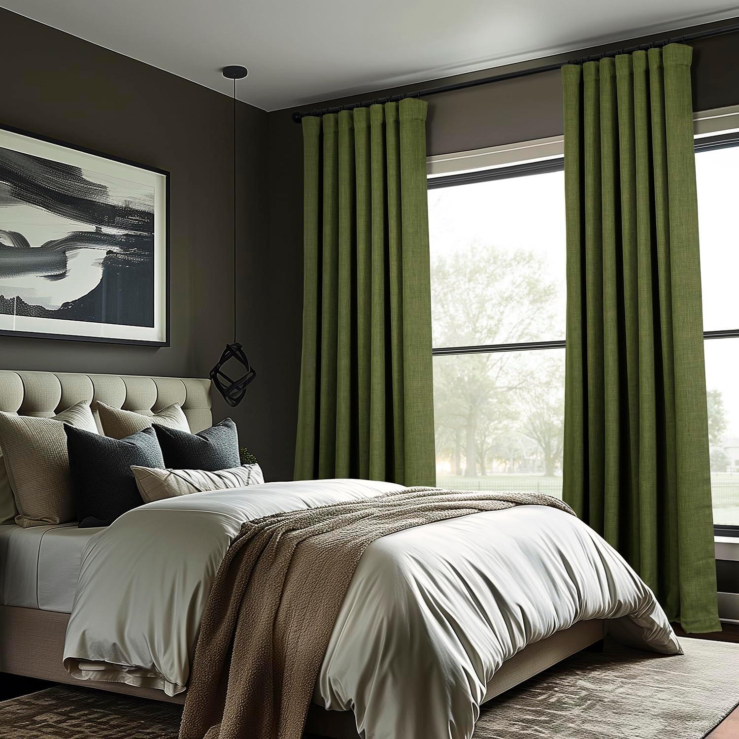 HPD Half Price Drapes Tuscany Green Faux Linen Room Darkening Curtains for Bedroom & Living Room Curtains (1 Panel), Door & Window Curtains 84 inches long, Rod Pocket Curtains, 50W X 84L